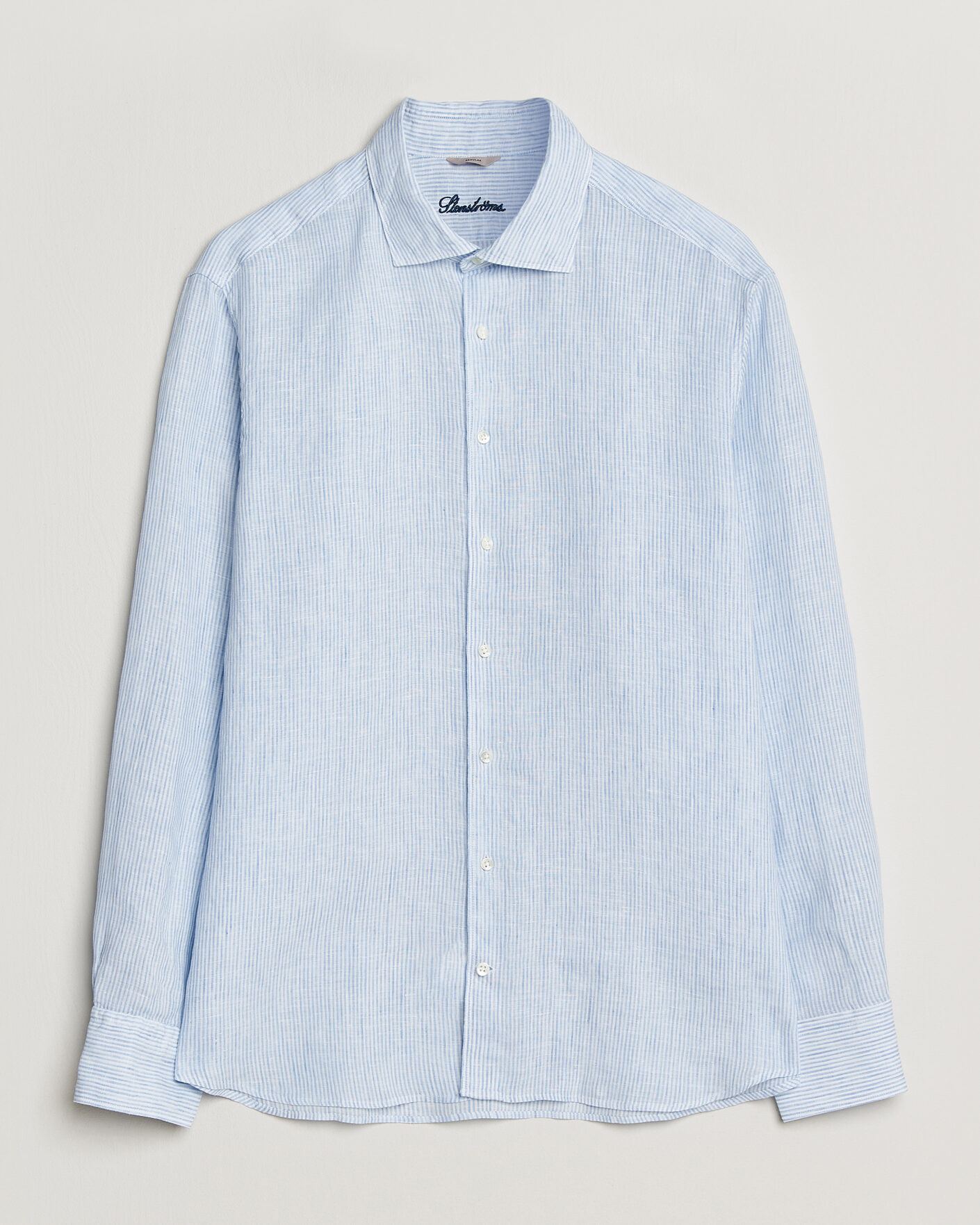 Men | Shirts | Stenströms | Regular Fit Thin Striped Linen Shirt Light Blue