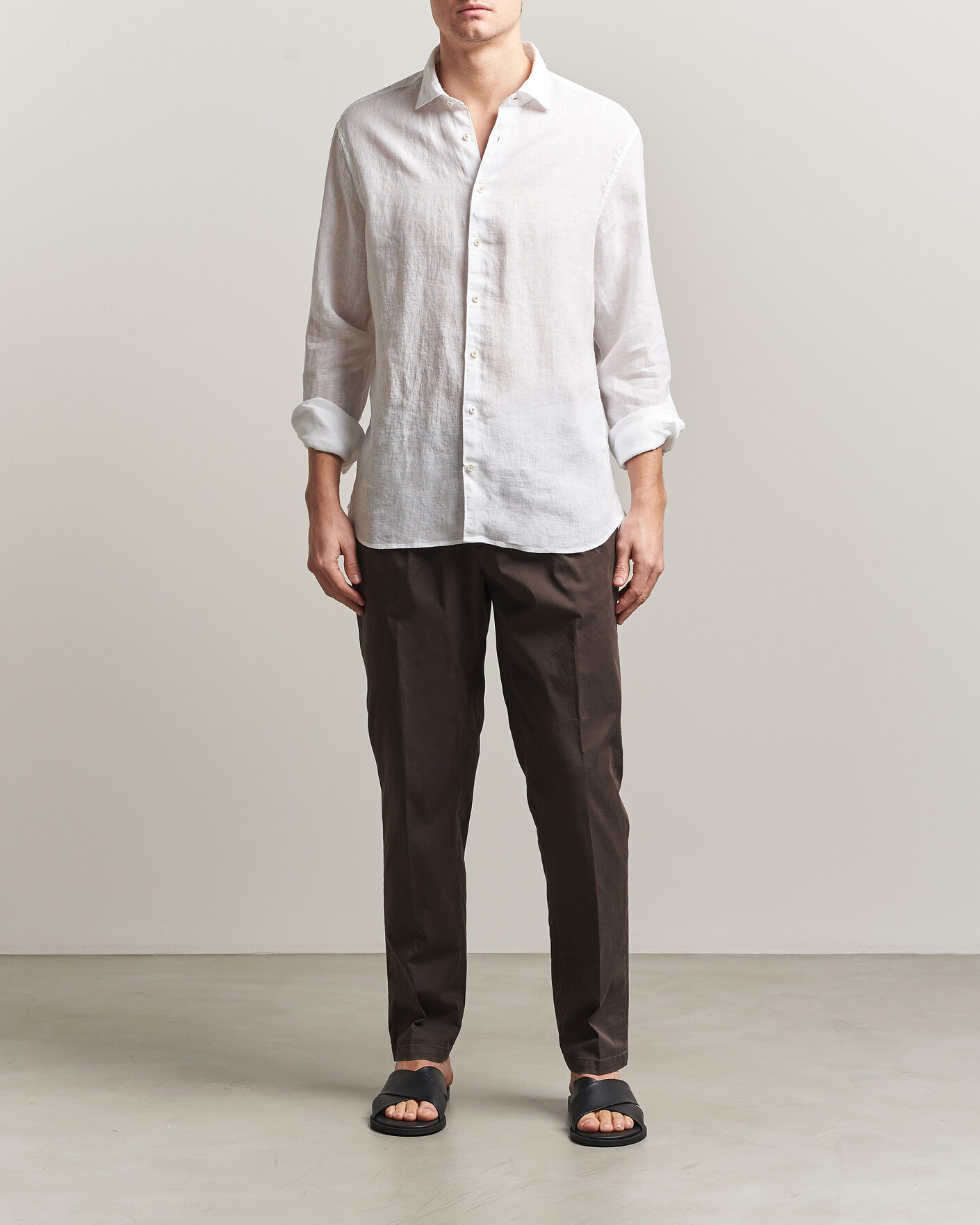 Men | Shirts | Stenströms | Regular Fit Cut Away Linen Shirt White
