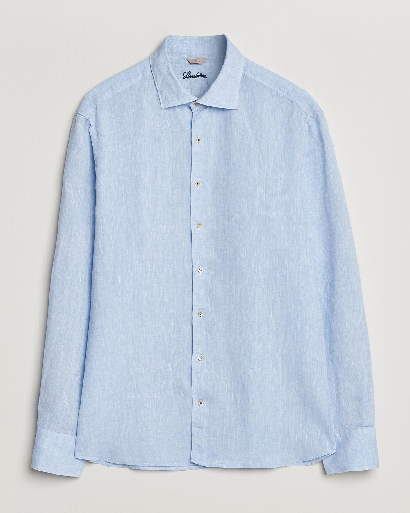 Men | Shirts | Stenströms | Regular Fit Cut Away Linen Shirt Light Blue