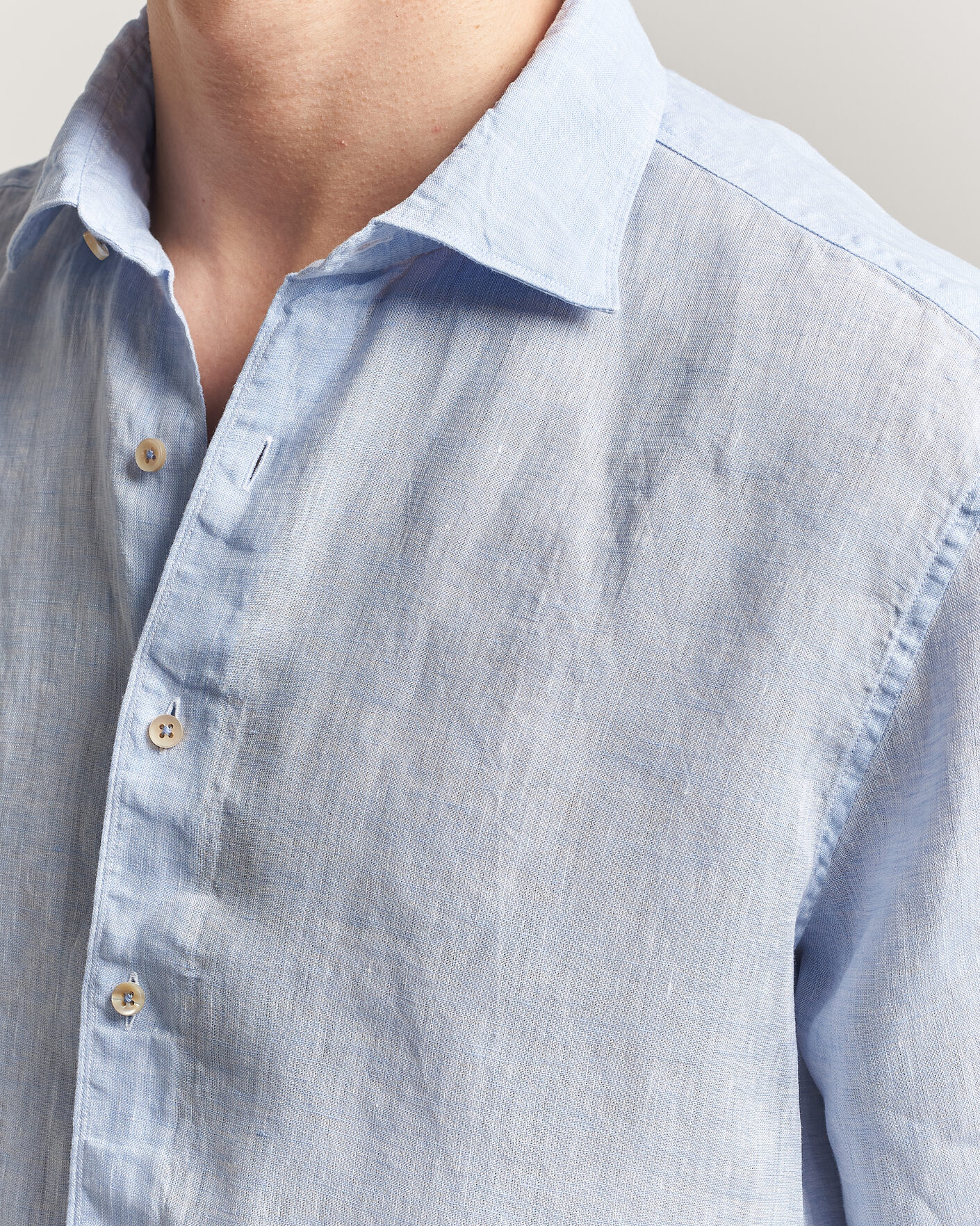Men | Shirts | Stenströms | Regular Fit Cut Away Linen Shirt Light Blue