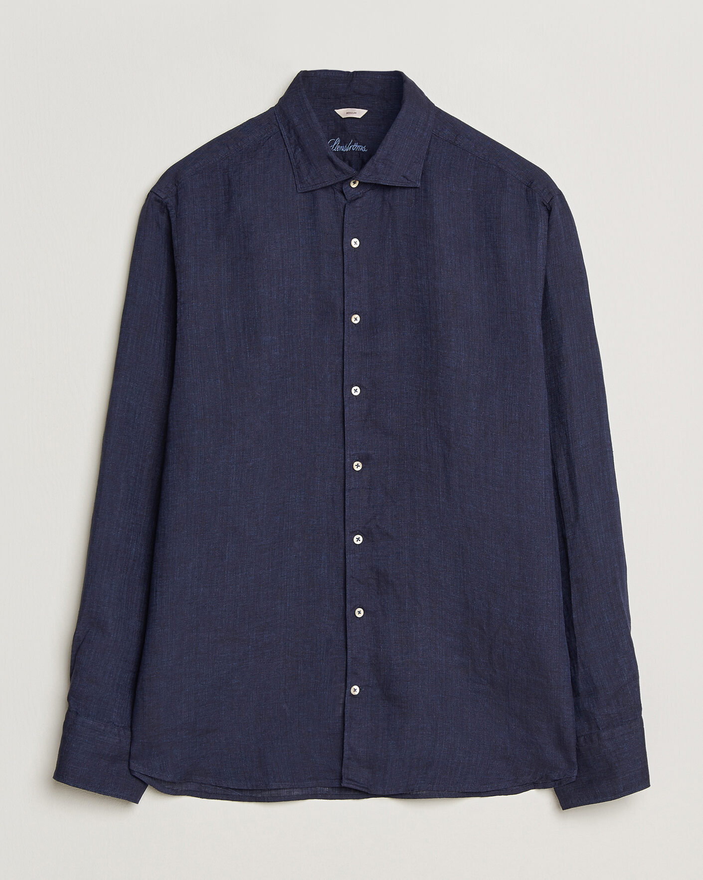 Men | Shirts | Stenströms | Regular Fit Cut Away Linen Shirt Navy