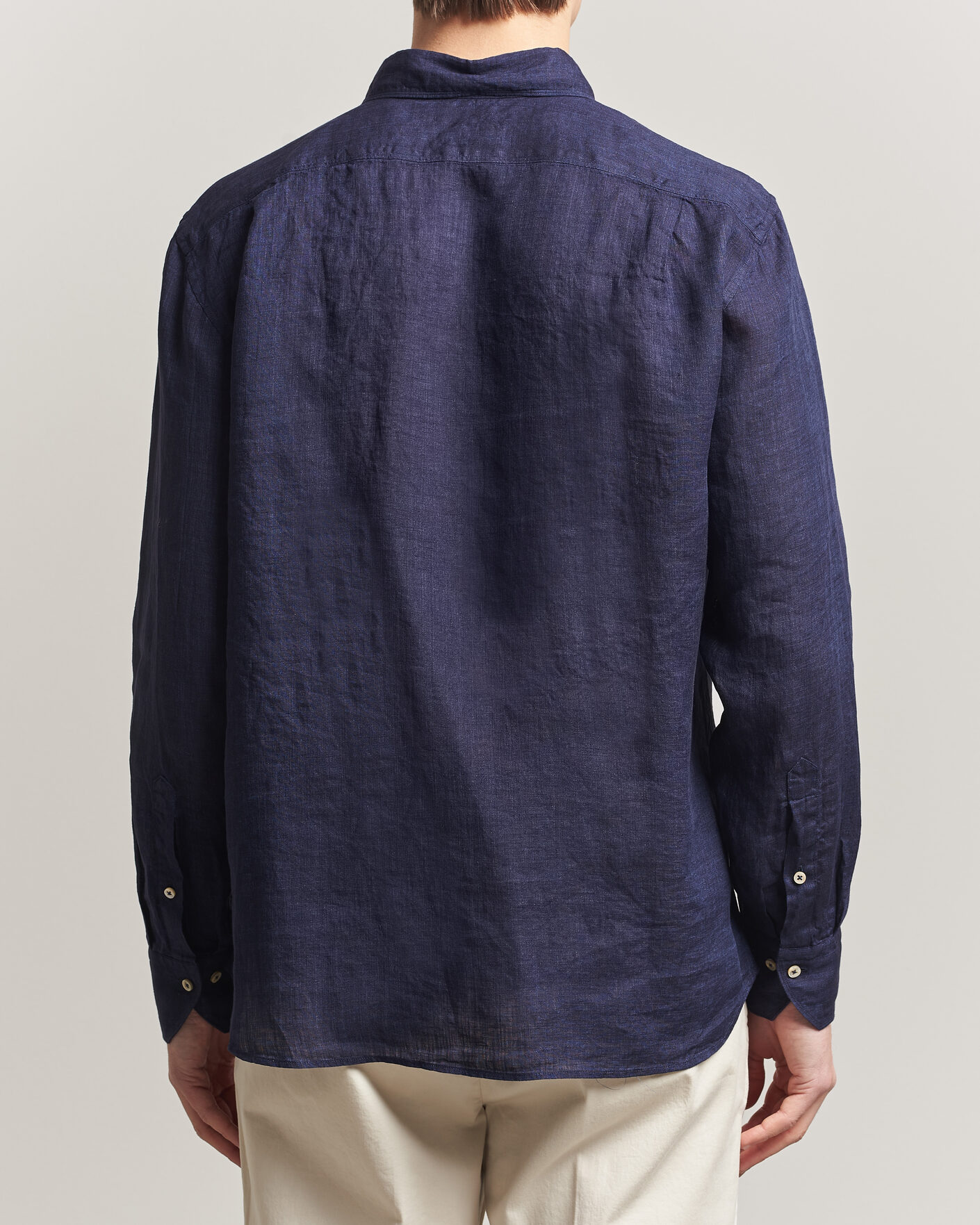 Men | Shirts | Stenströms | Regular Fit Cut Away Linen Shirt Navy