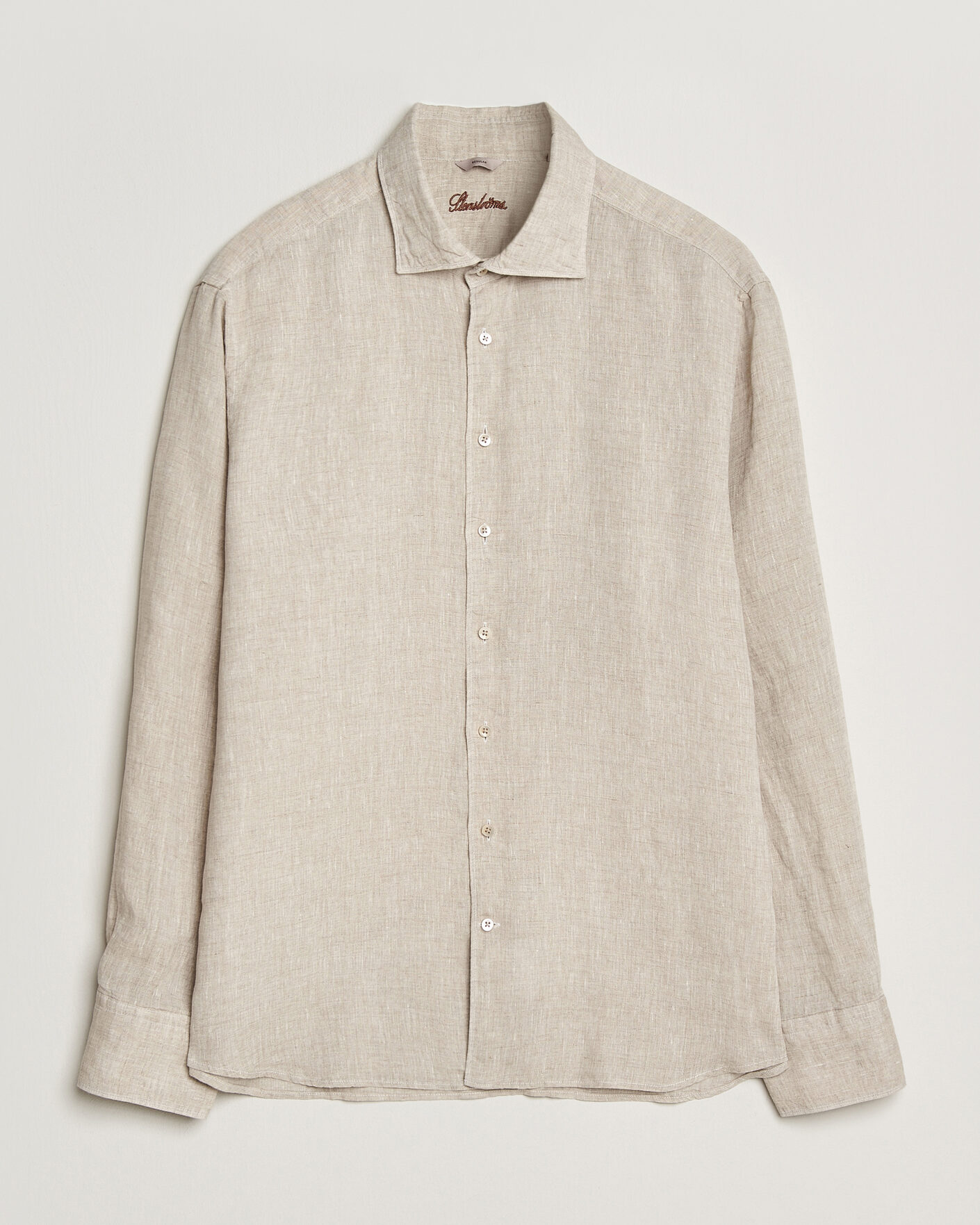 Men | Shirts | Stenströms | Regular Fit Cut Away Linen Shirt Beige