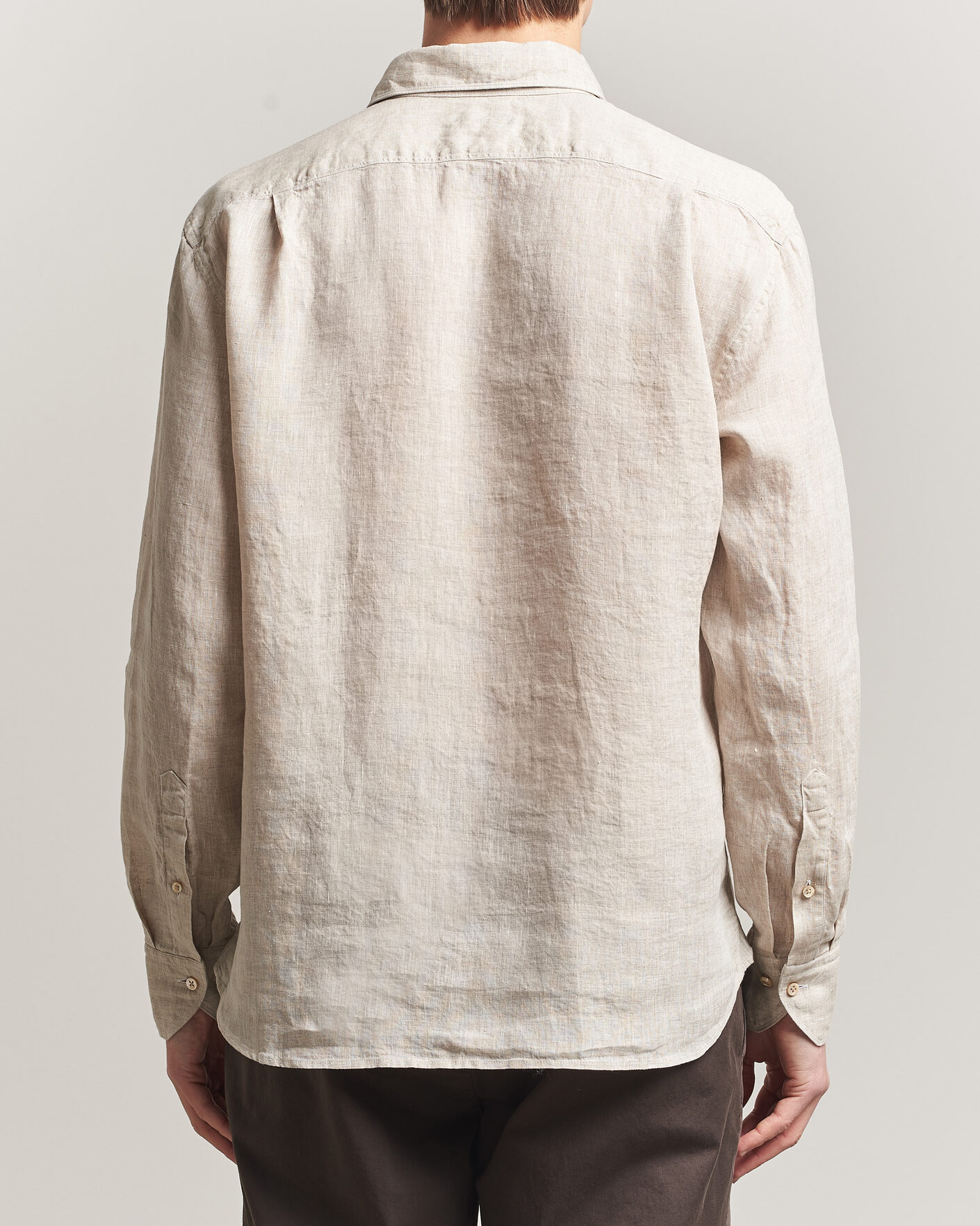 Men | Shirts | Stenströms | Regular Fit Cut Away Linen Shirt Beige