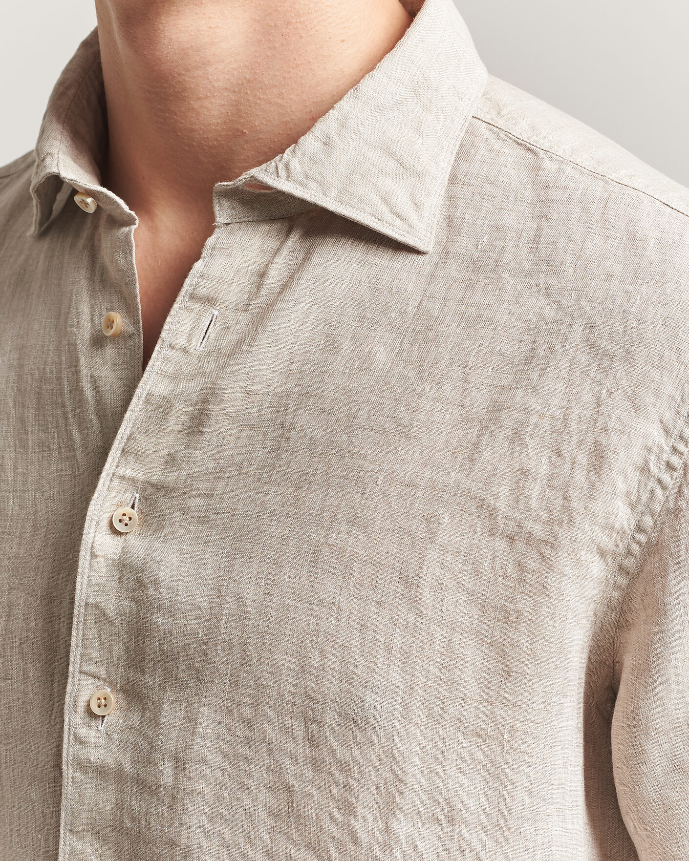 Men | Shirts | Stenströms | Regular Fit Cut Away Linen Shirt Beige
