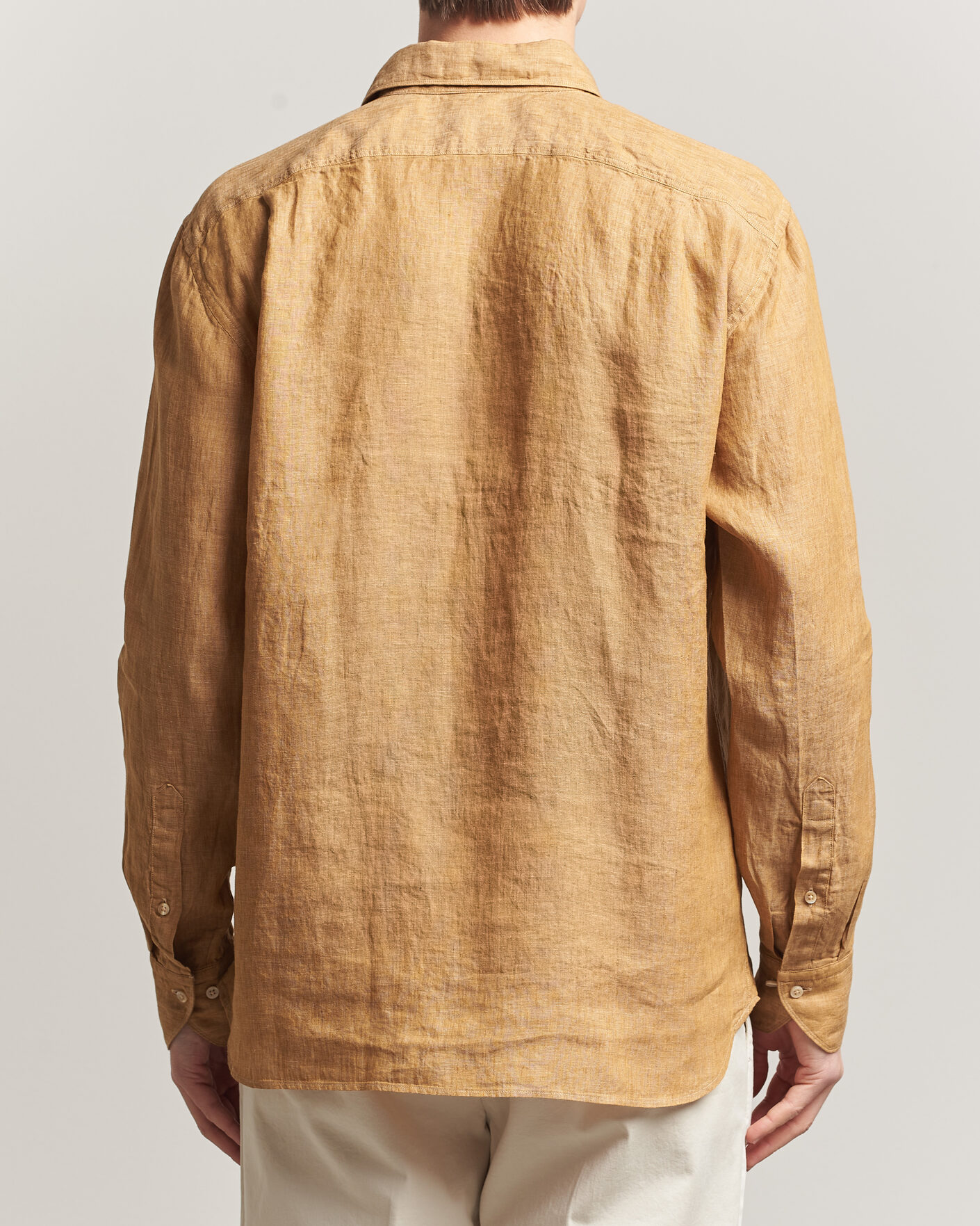 Men | Shirts | Stenströms | Regular Fit Cut Away Linen Shirt Light Brown