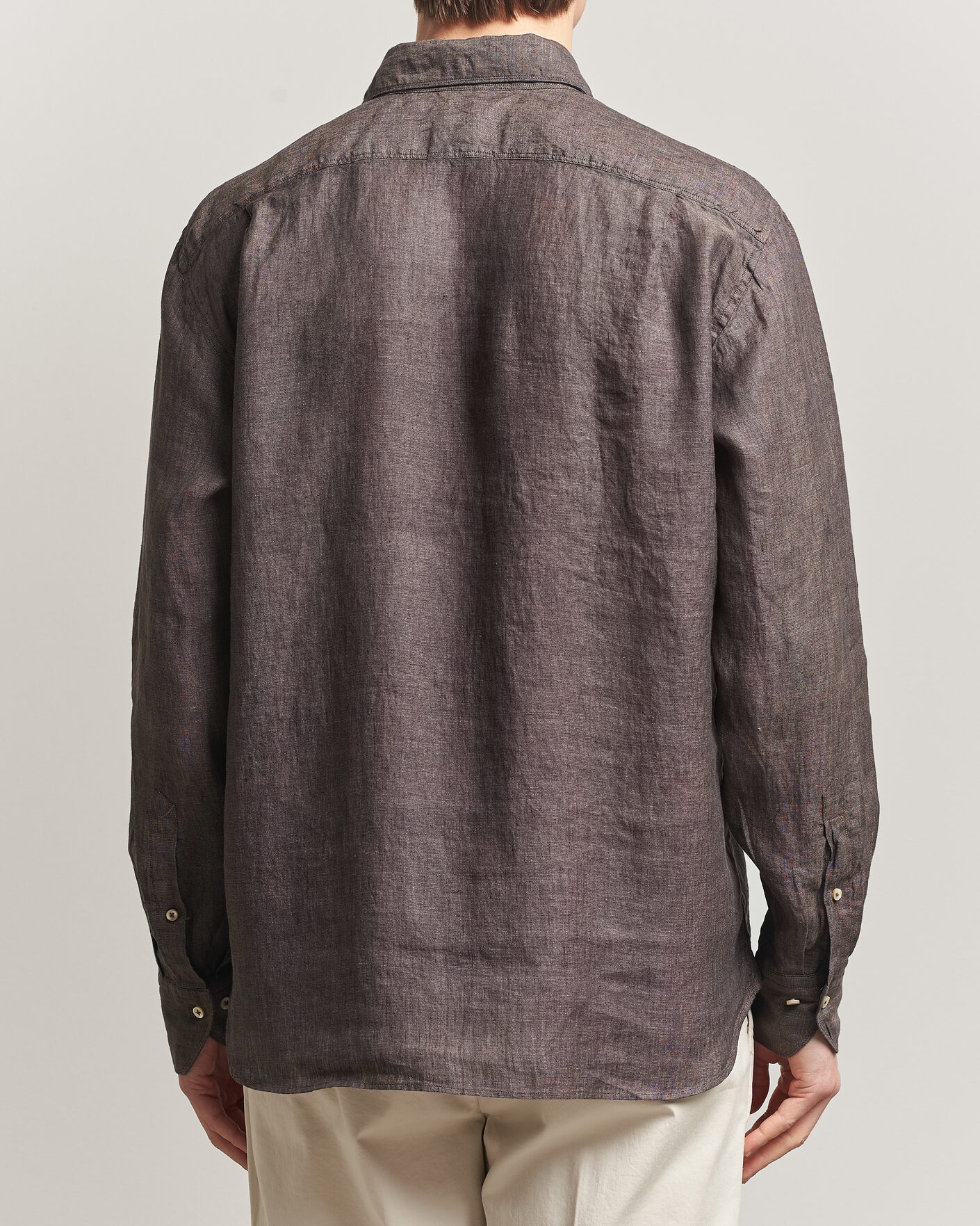 Men | Shirts | Stenströms | Regular Fit Cut Away Linen Shirt Brown