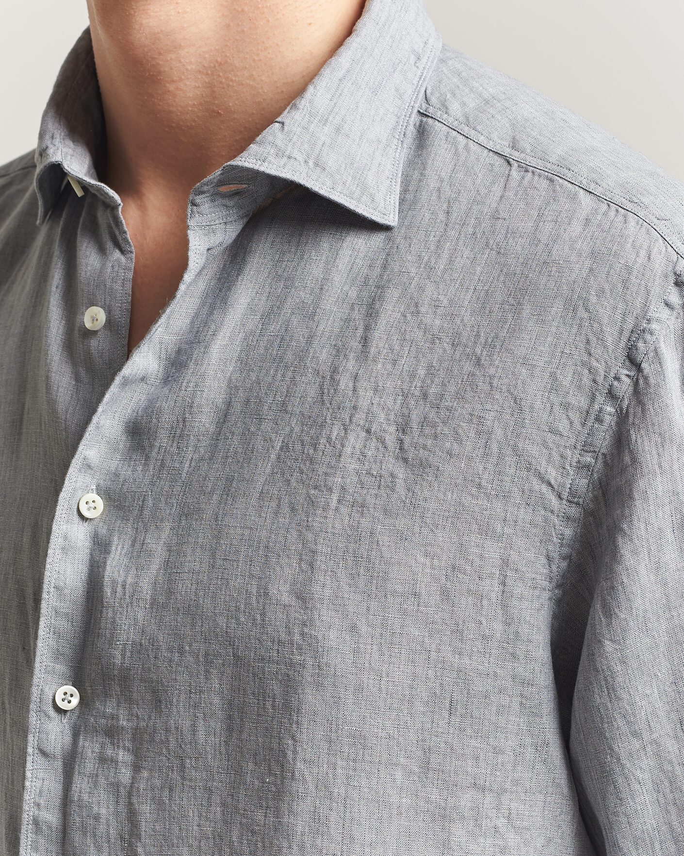 Men | Shirts | Stenströms | Regular Fit Cut Away Linen Shirt Grey