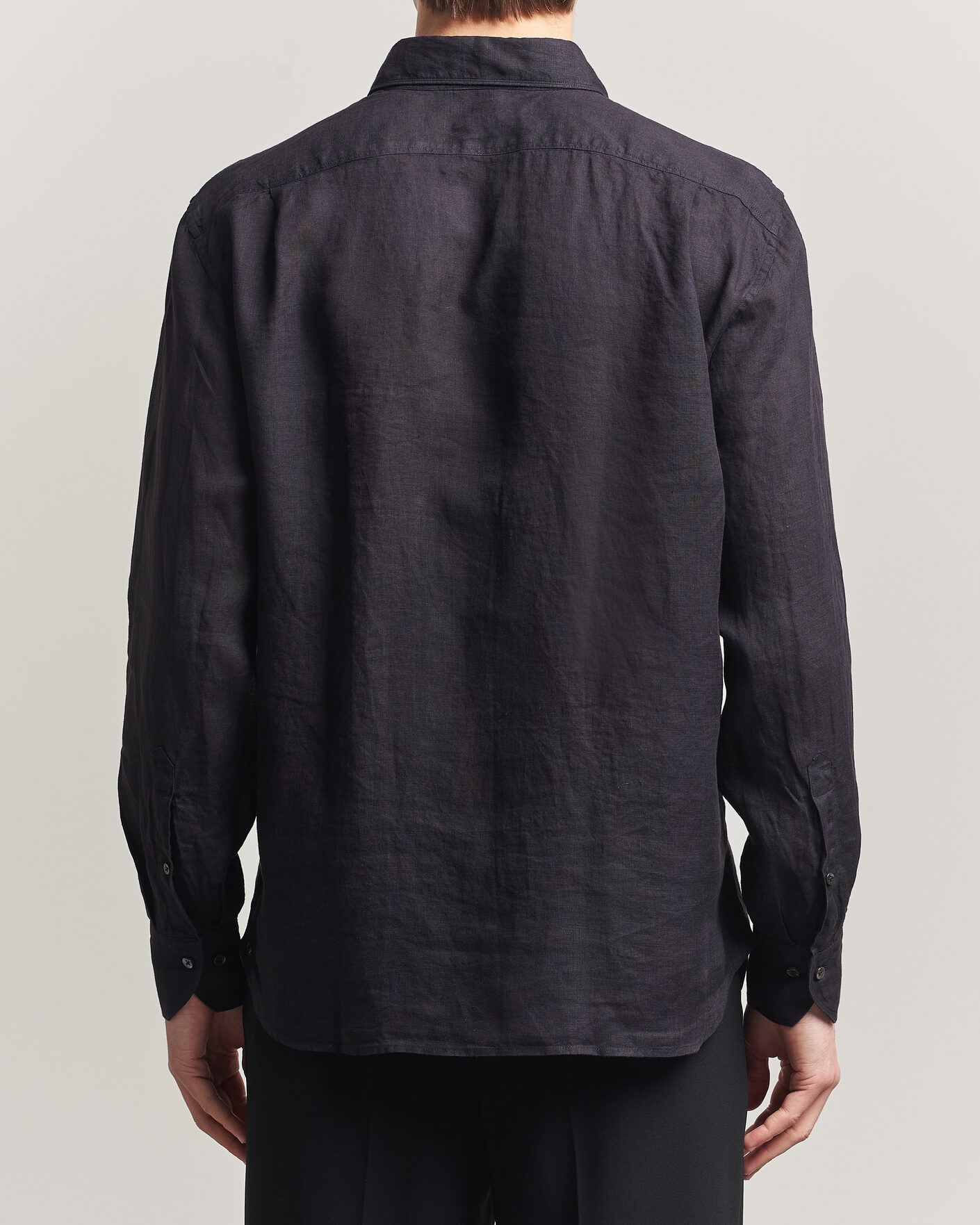 Men | Shirts | Stenströms | Regular Fit Cut Away Linen Shirt Black