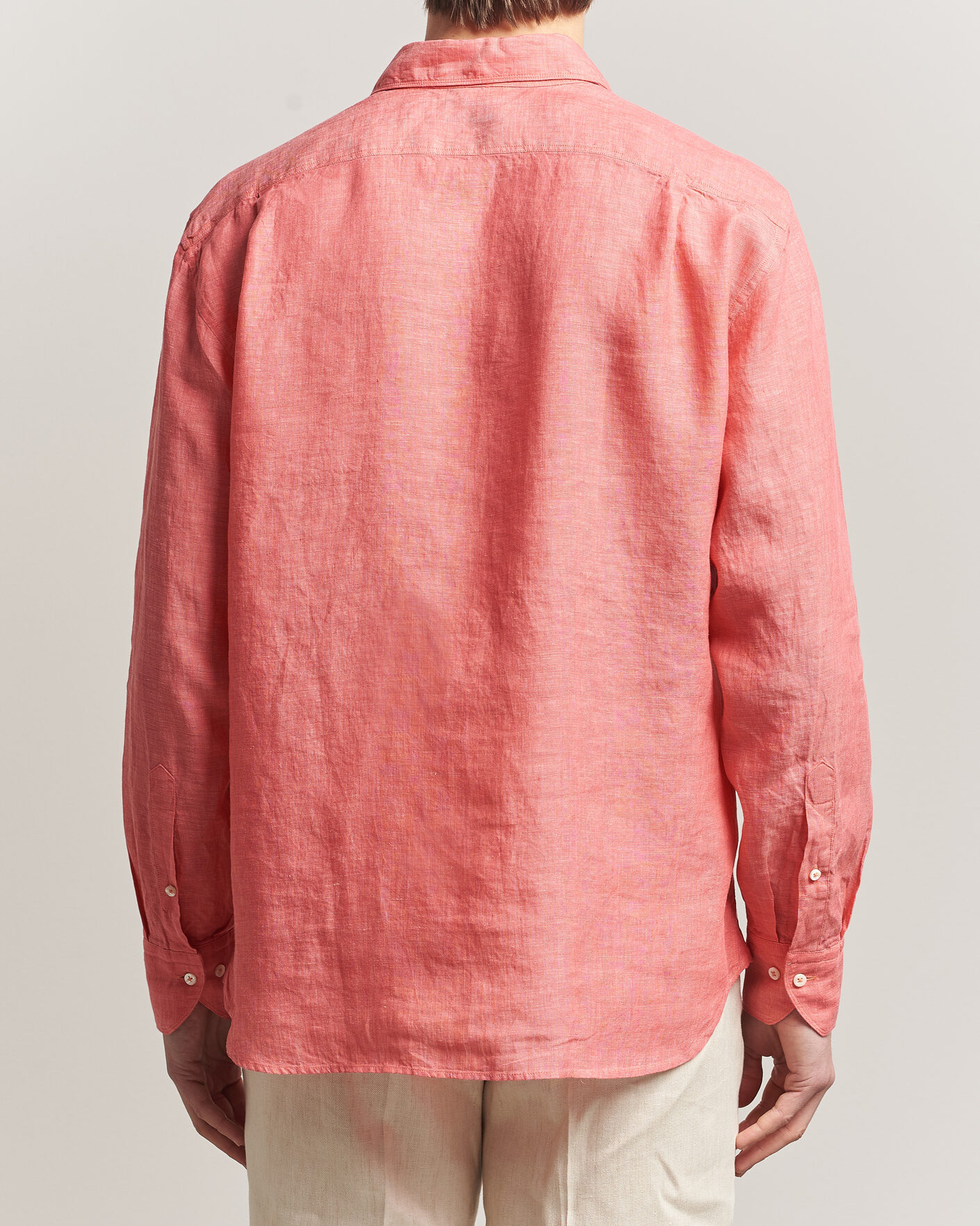 Men | Shirts | Stenströms | Regular Fit Cut Away Linen Shirt Raspberry