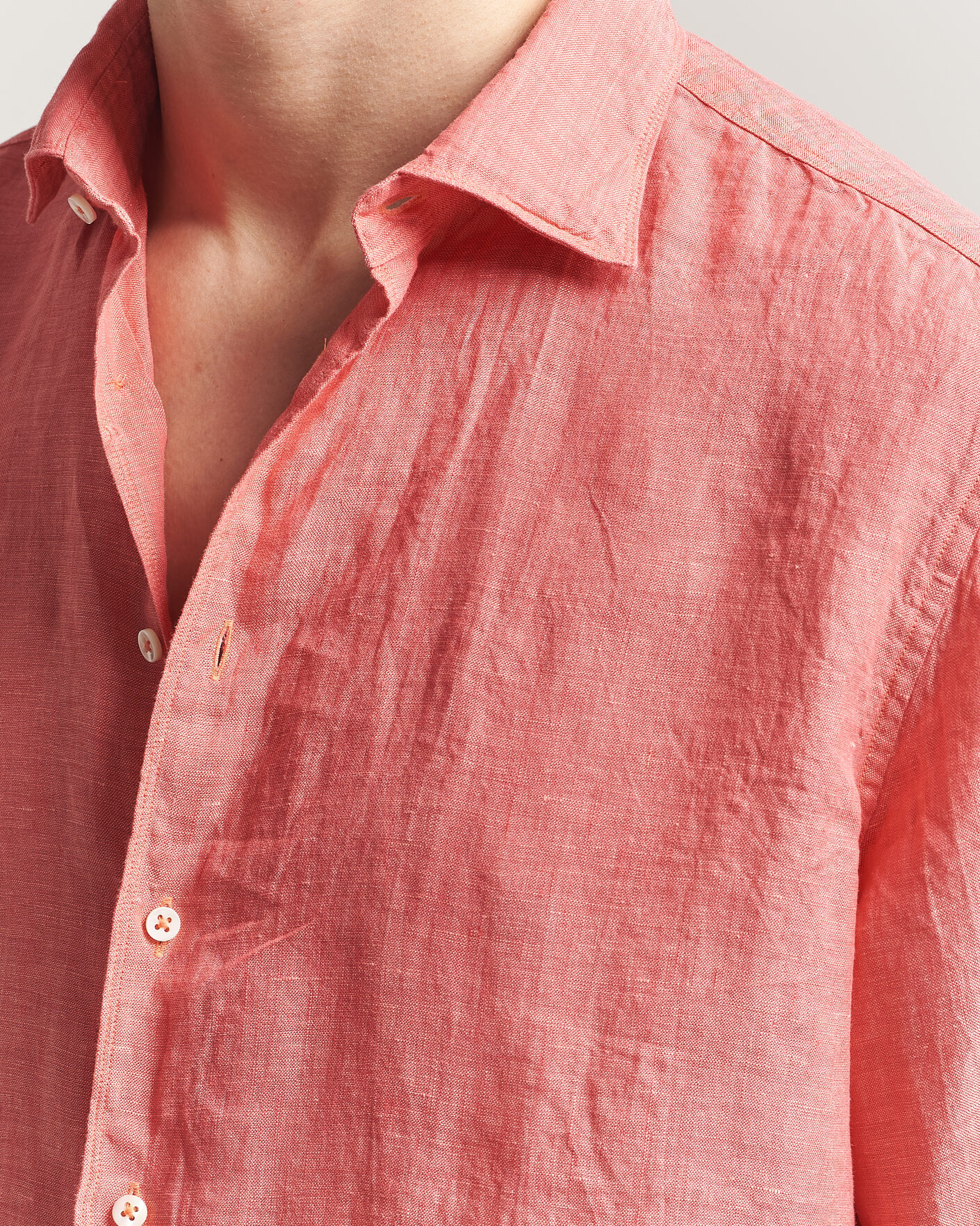 Men | Shirts | Stenströms | Regular Fit Cut Away Linen Shirt Raspberry