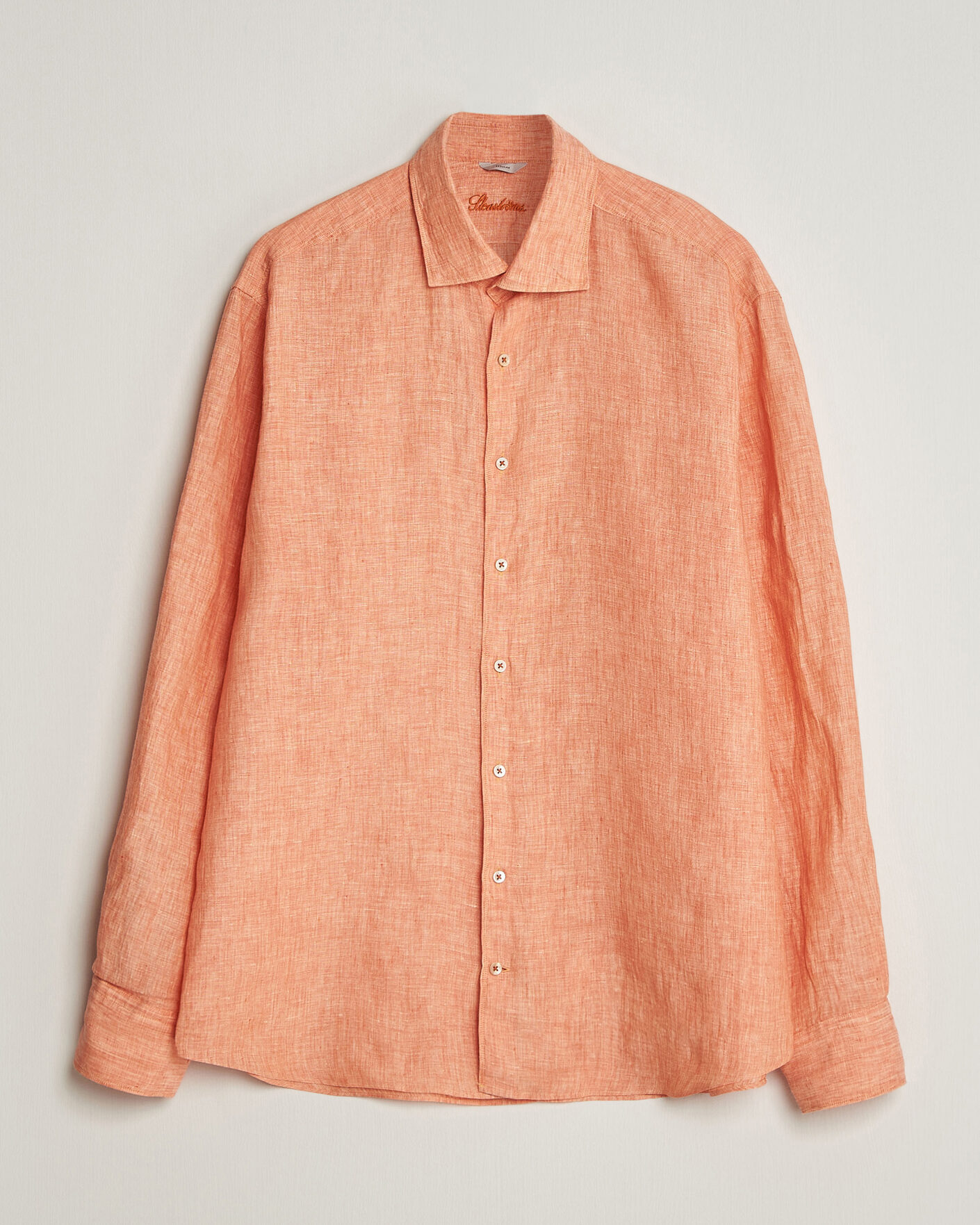 Men | Shirts | Stenströms | Regular Fit Cut Away Linen Shirt Orange