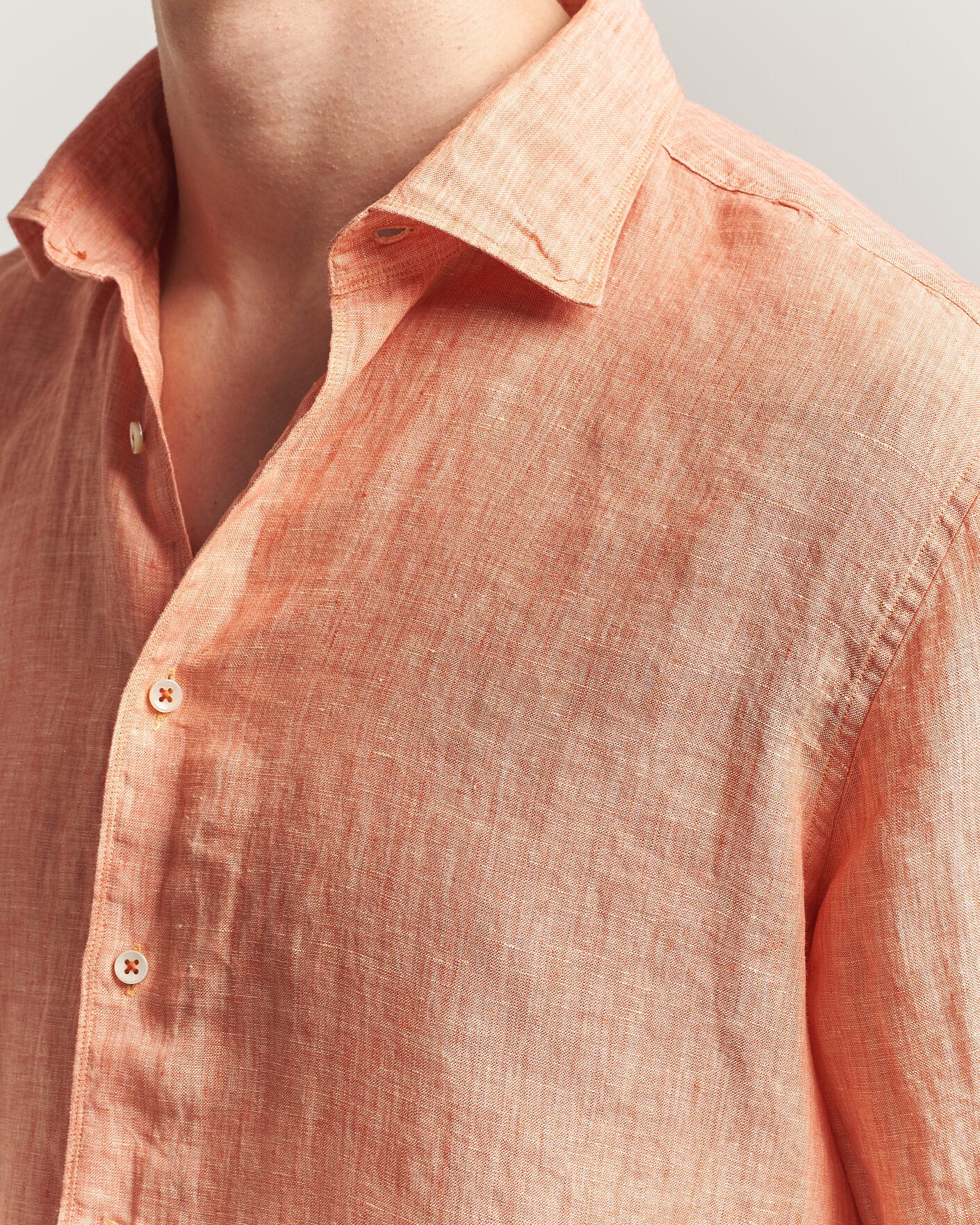 Men | Shirts | Stenströms | Regular Fit Cut Away Linen Shirt Orange