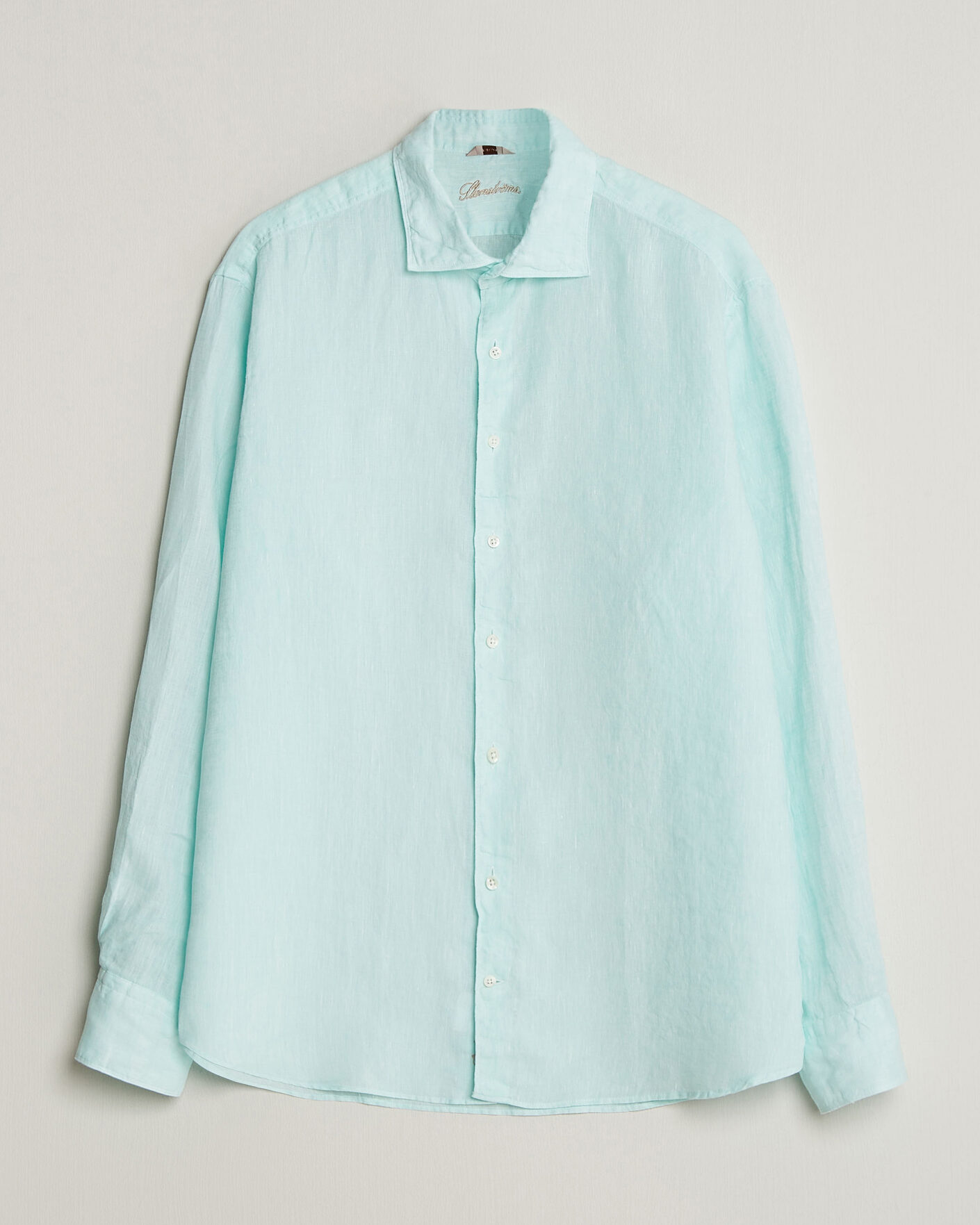 Men | Shirts | Stenströms | Regular Fit Cut Away Linen Shirt Mint