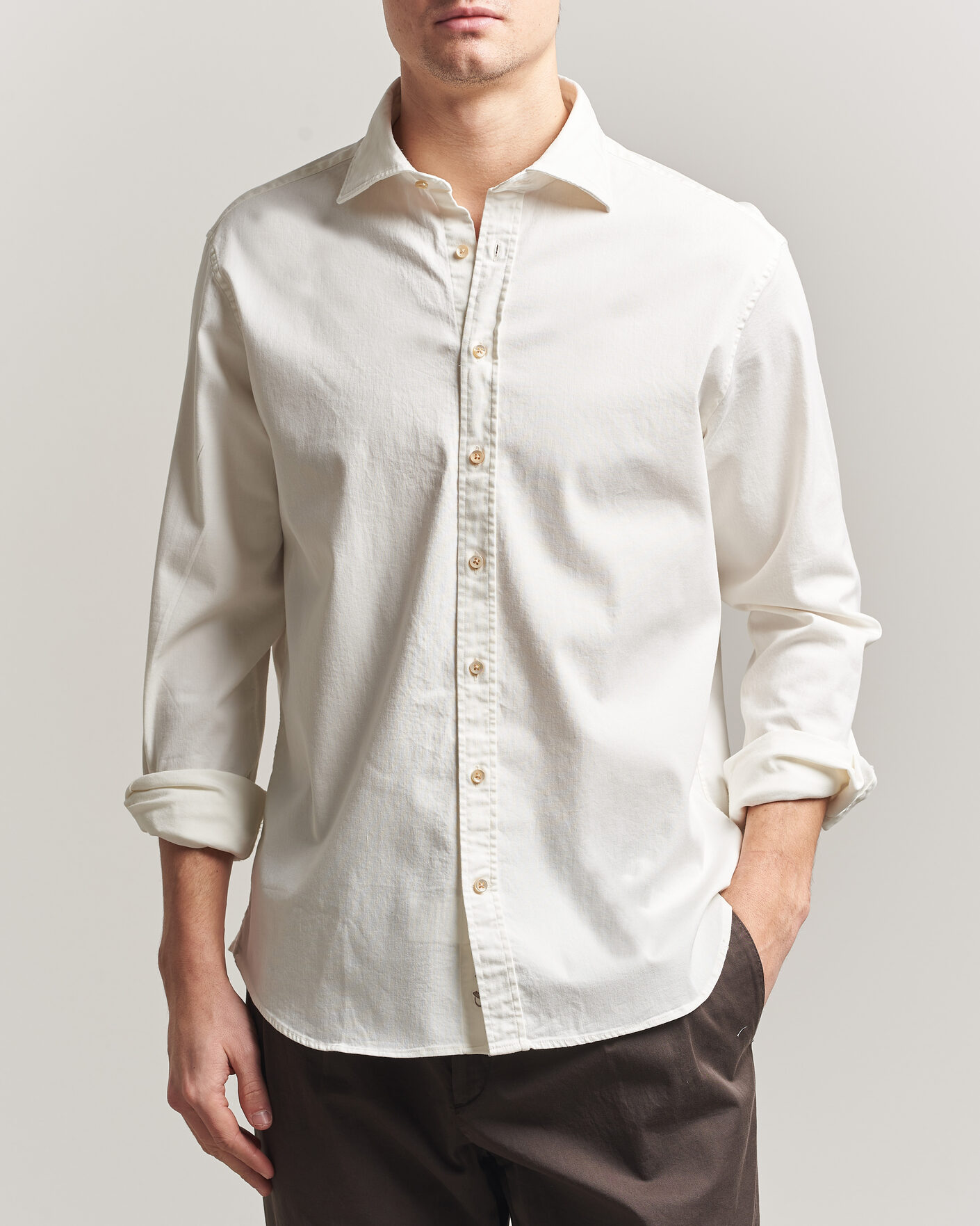Men | Shirts | Stenströms | Regular Fit Garment Washed Denim Shirt White