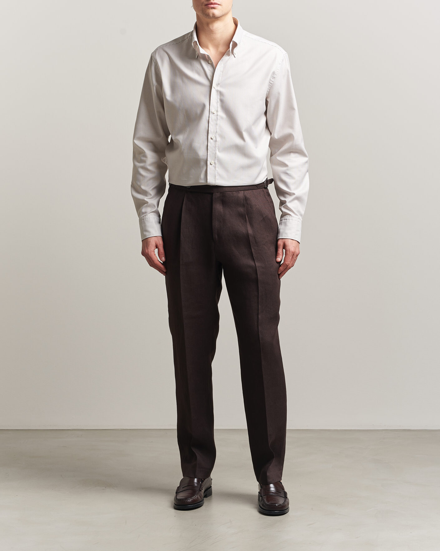 Men | Shirts | Stenströms | Regular Fit Thin Striped Oxford Shirt Beige