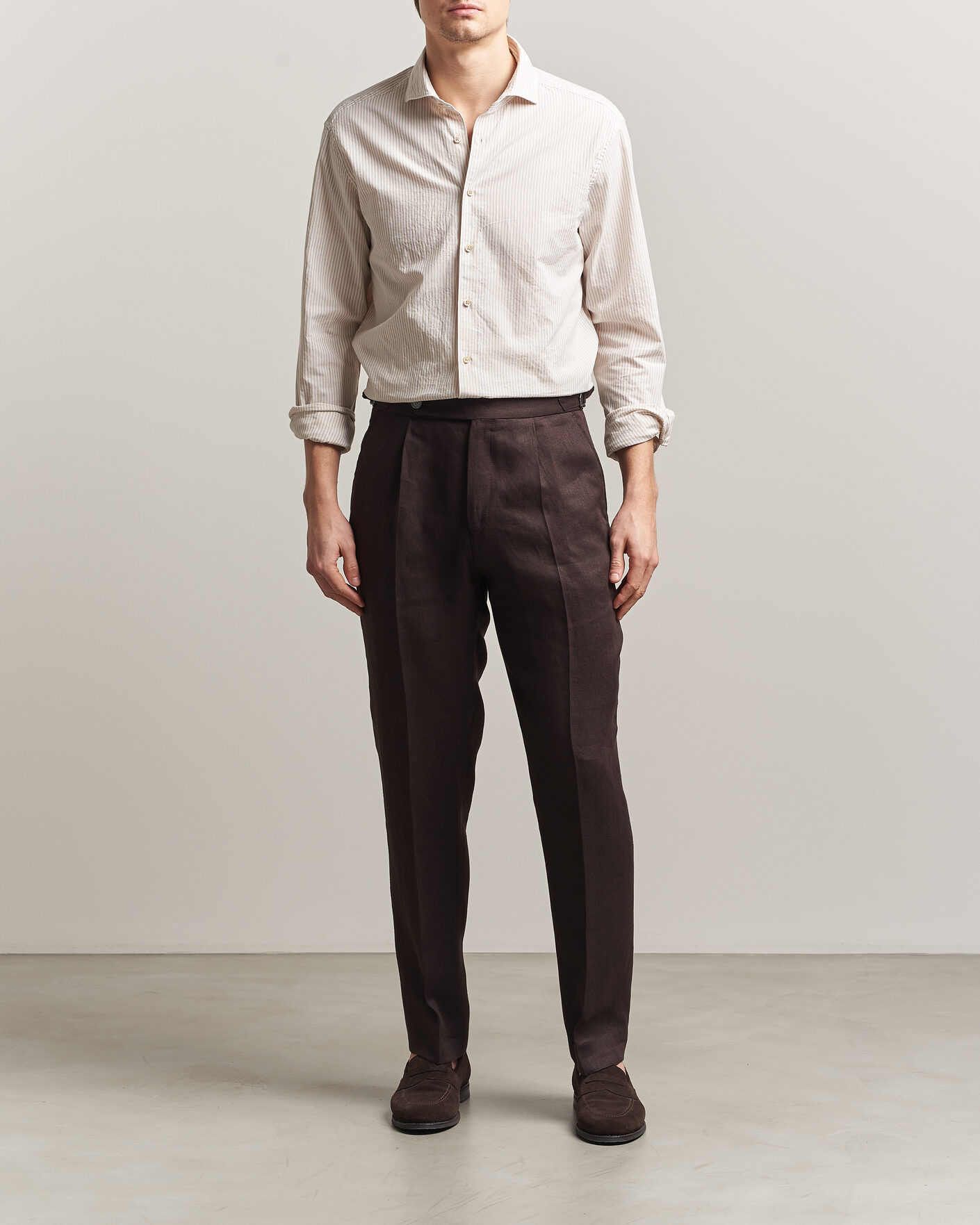 Men | Shirts | Stenströms | Regular Fit Structured Stripe Shirt Beige