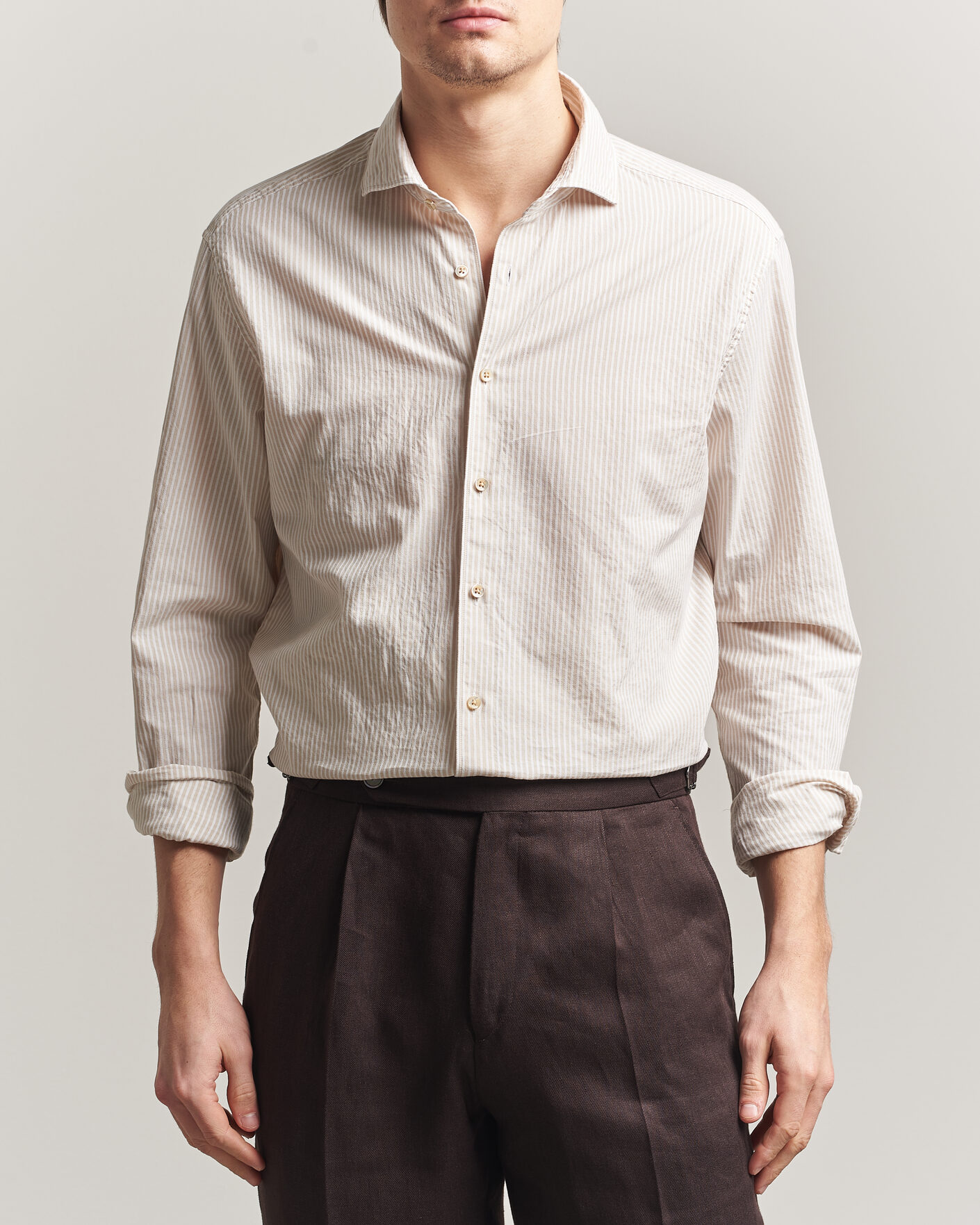 Stenströms Regular Fit Structured Stripe Shirt Beige at CareOfCarl.com