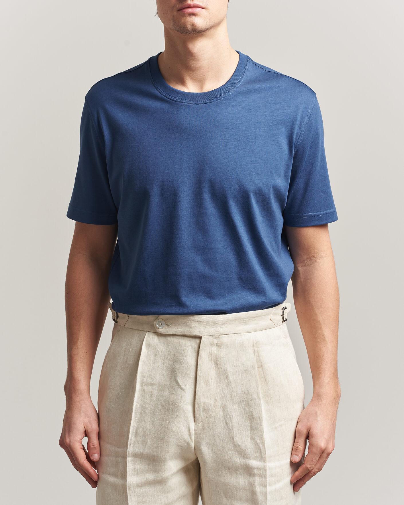 Men | T-Shirts | Eton | Supima Cotton Crew Neck T-Shirt Mid Blue