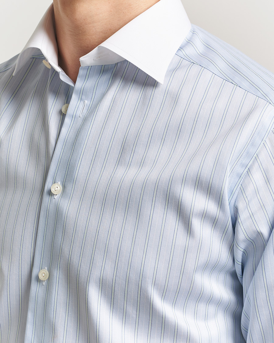 Men | Shirts | Eton | Slim Fit Signature Twill Striped Shirt Light Blue