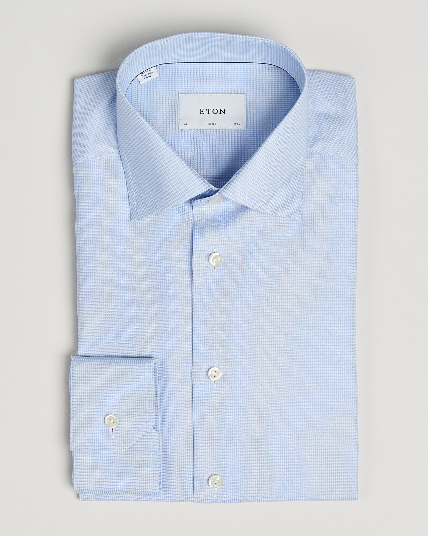 Men | Shirts | Eton | Slim Fit Signature Twill Houndstooth Shirt Light Blue