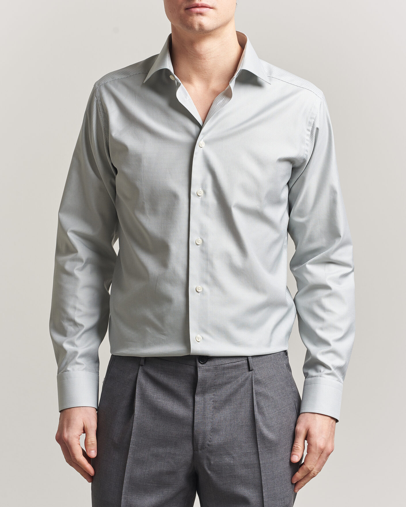 Men | Shirts | Eton | Slim Fit Signature Twill Houndstooth Shirt Light Green