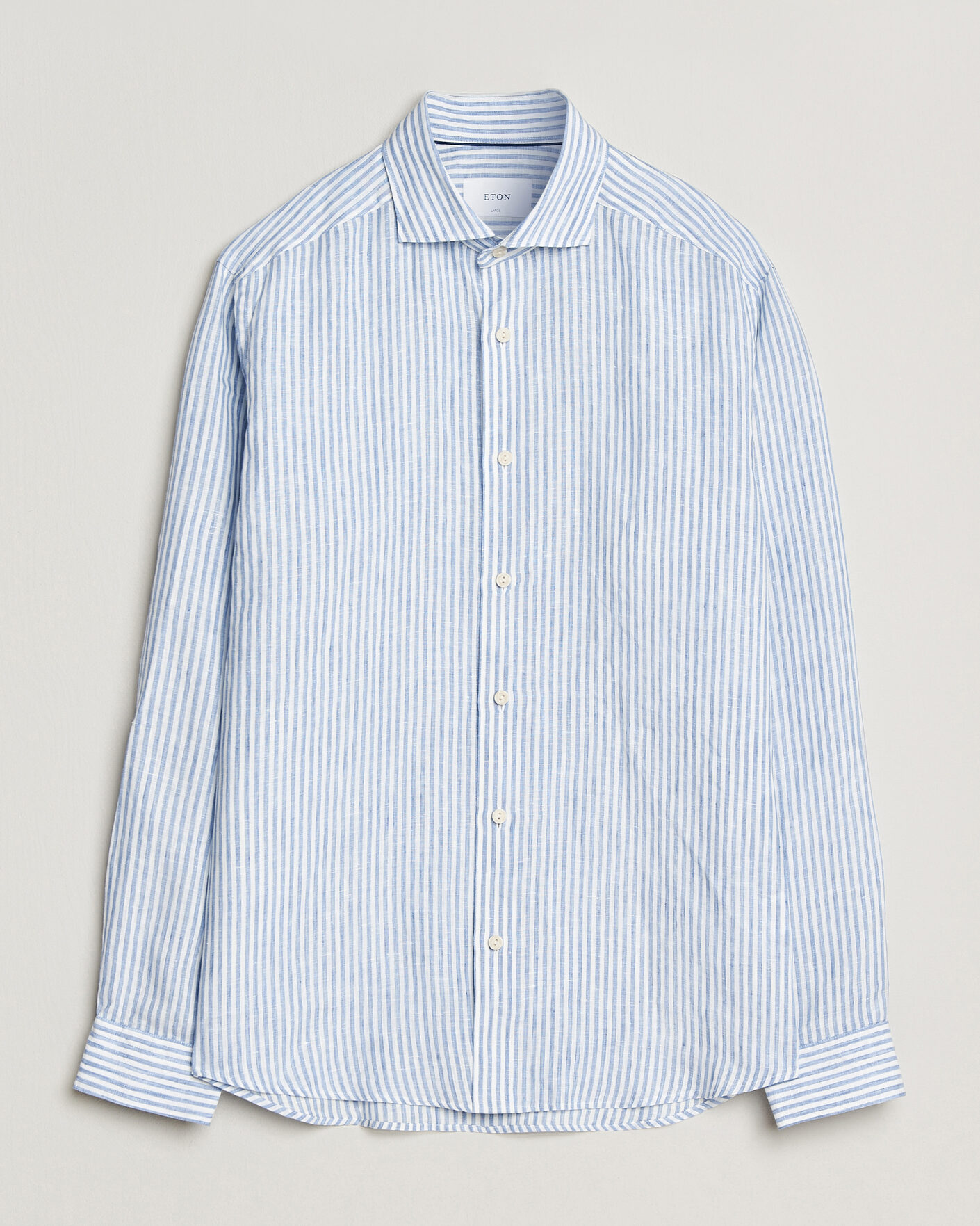 Men | Shirts | Eton | Casual Fit Striped Linen Shirt Light Blue
