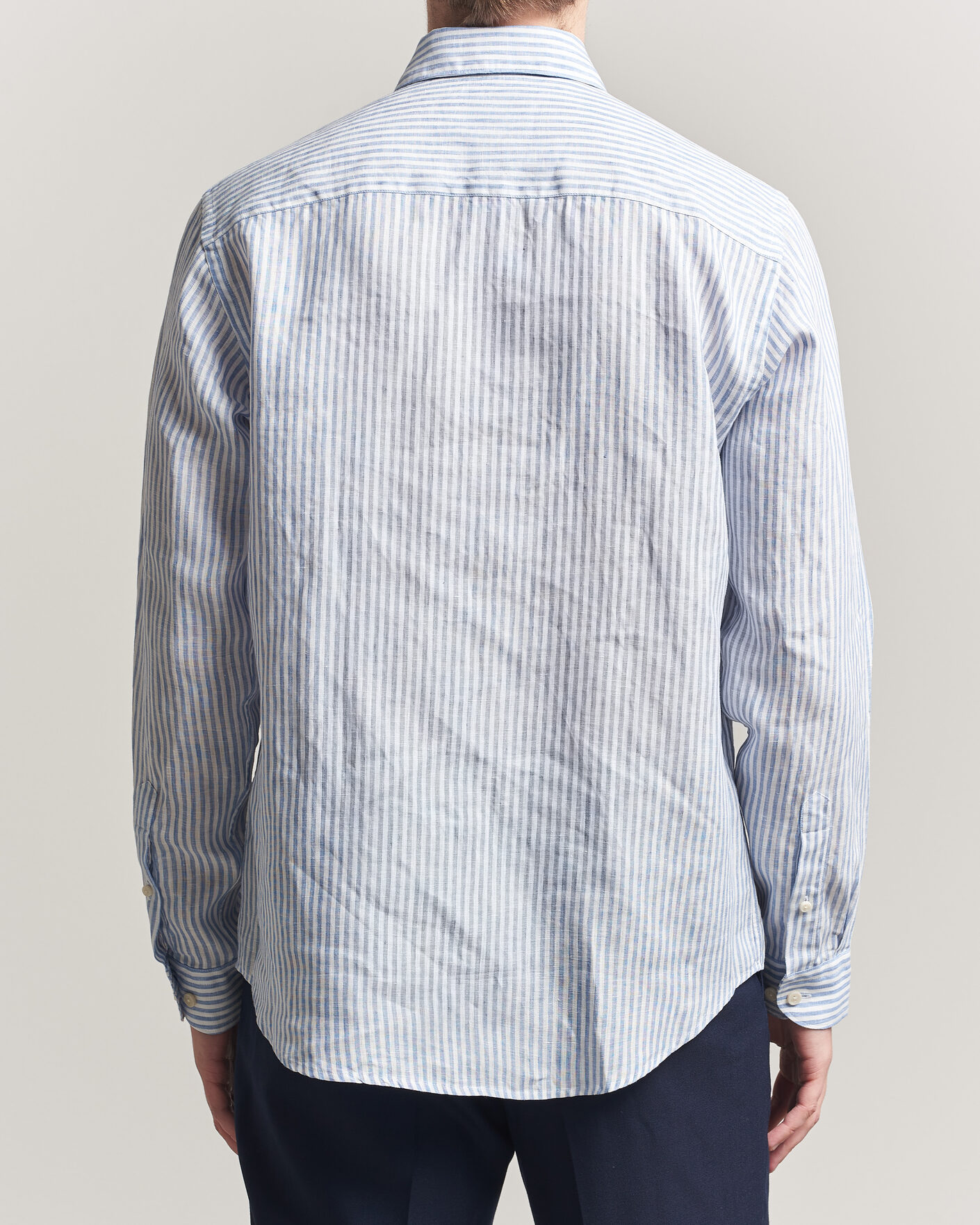 Men | Shirts | Eton | Casual Fit Striped Linen Shirt Light Blue