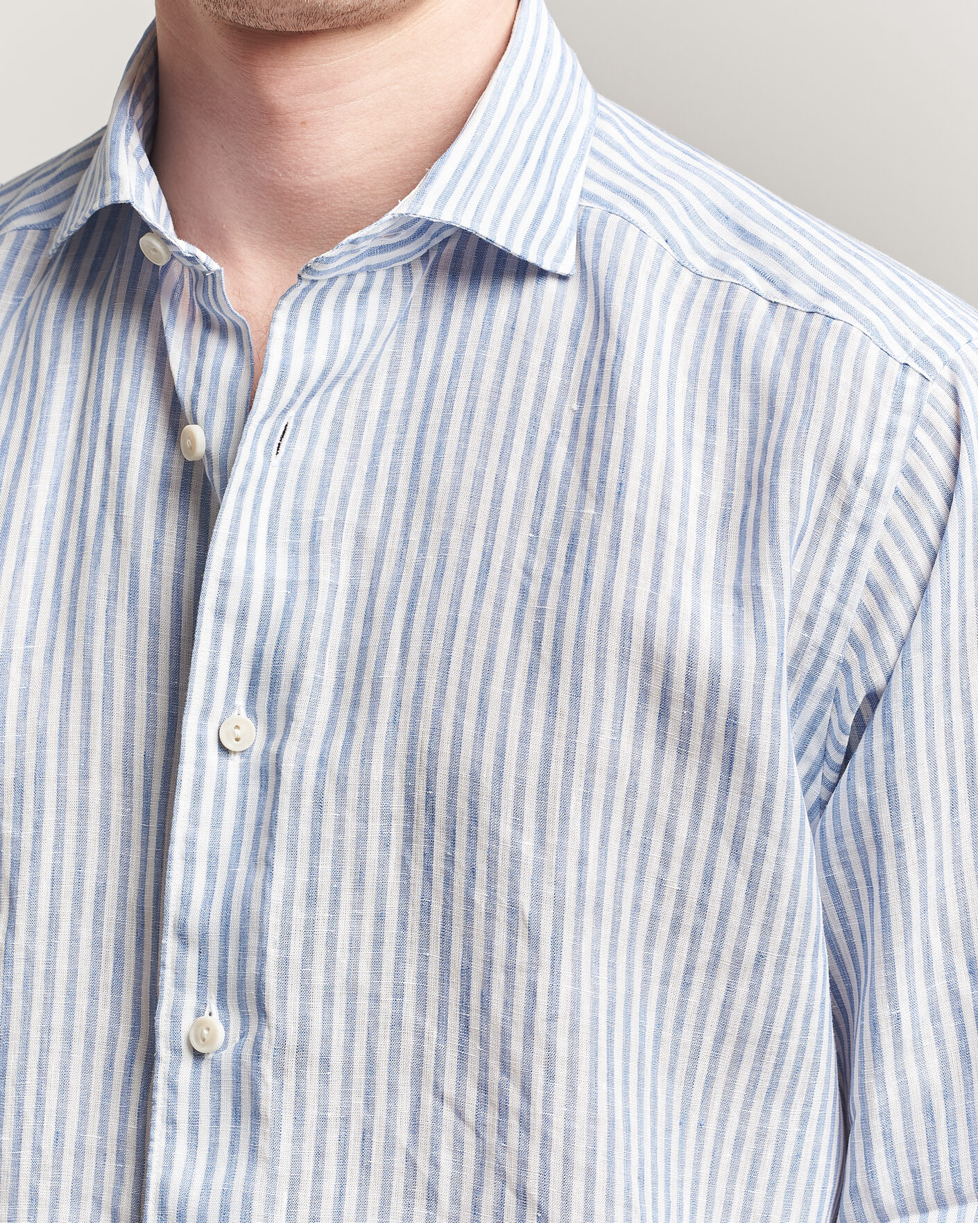 Men | Shirts | Eton | Casual Fit Striped Linen Shirt Light Blue
