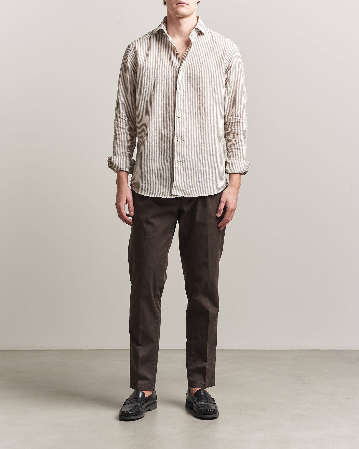 Men | Shirts | Eton | Casual Fit Striped Linen Shirt Beige