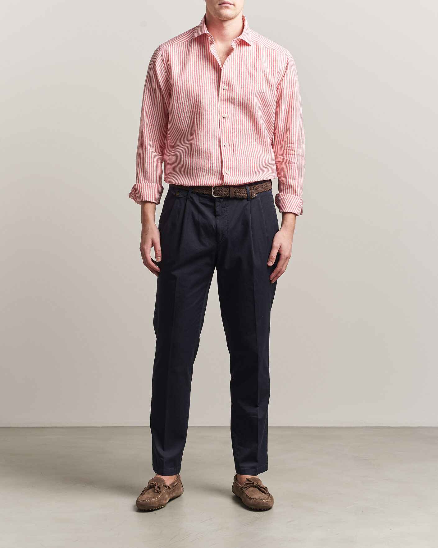 Men | Shirts | Eton | Casual Fit Striped Linen Shirt Red