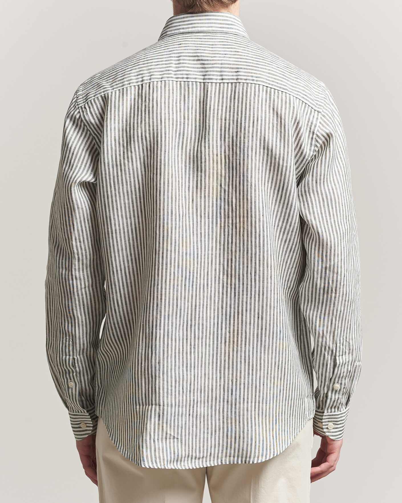 Men | Shirts | Eton | Casual Fit Striped Linen Shirt Dark Green