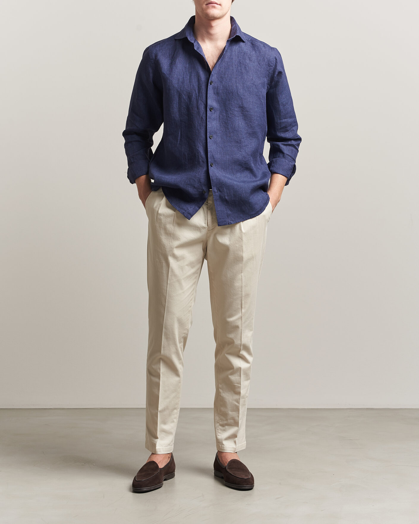 Men | Shirts | Eton | Casual Fit Linen Shirt Navy Blue