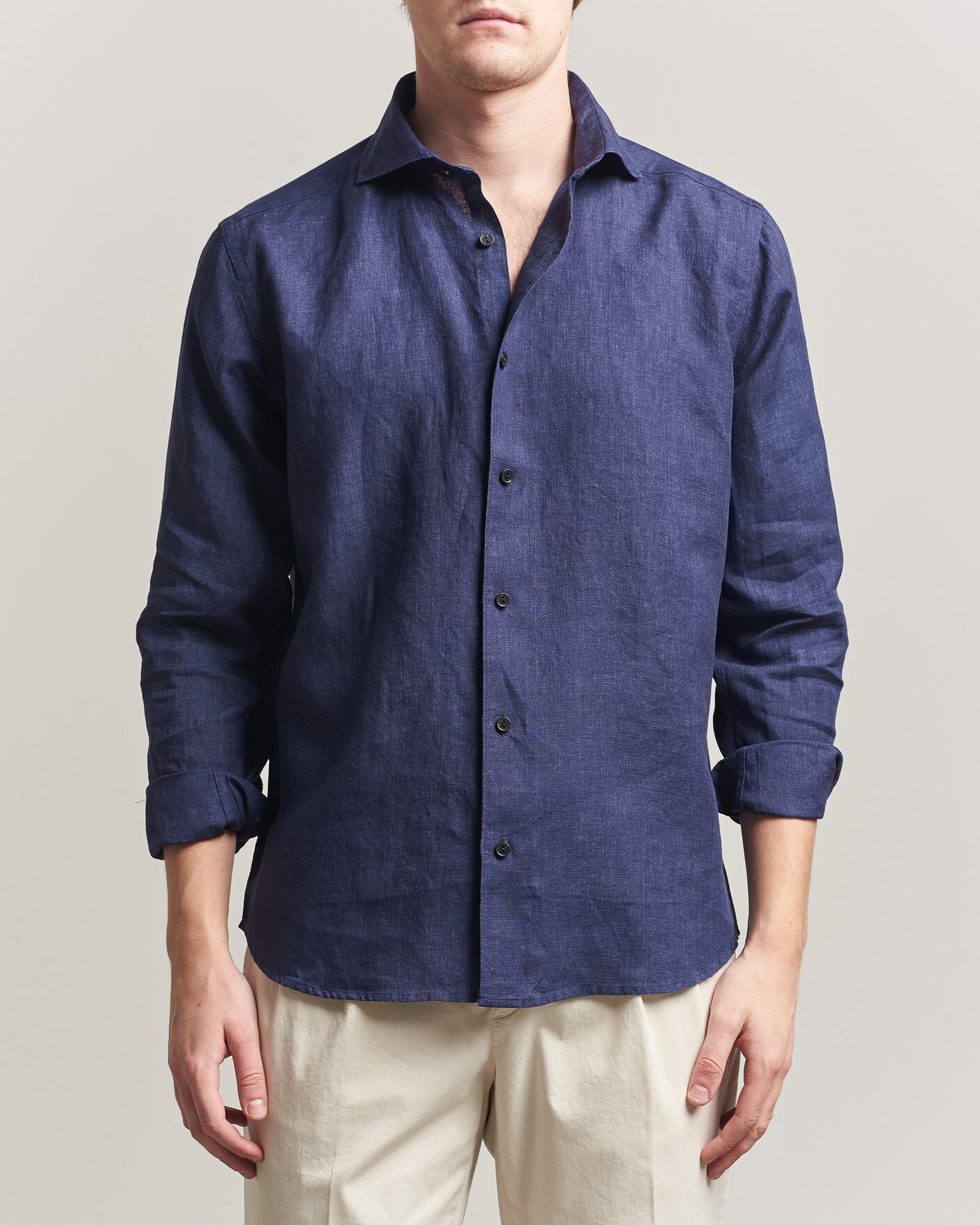 Men | Shirts | Eton | Casual Fit Linen Shirt Navy Blue