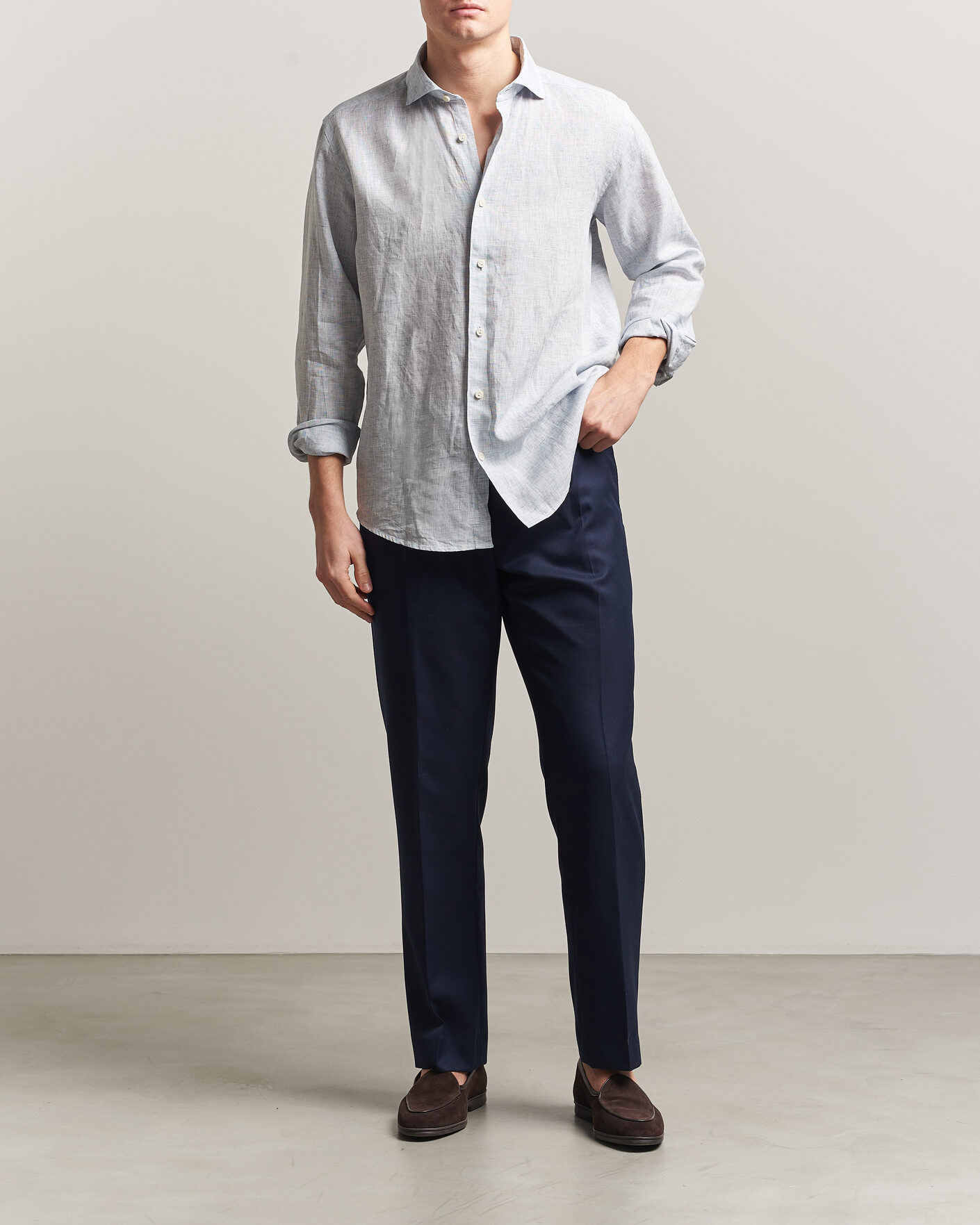 Men | Shirts | Eton | Casual Fit Linen Shirt Light Blue