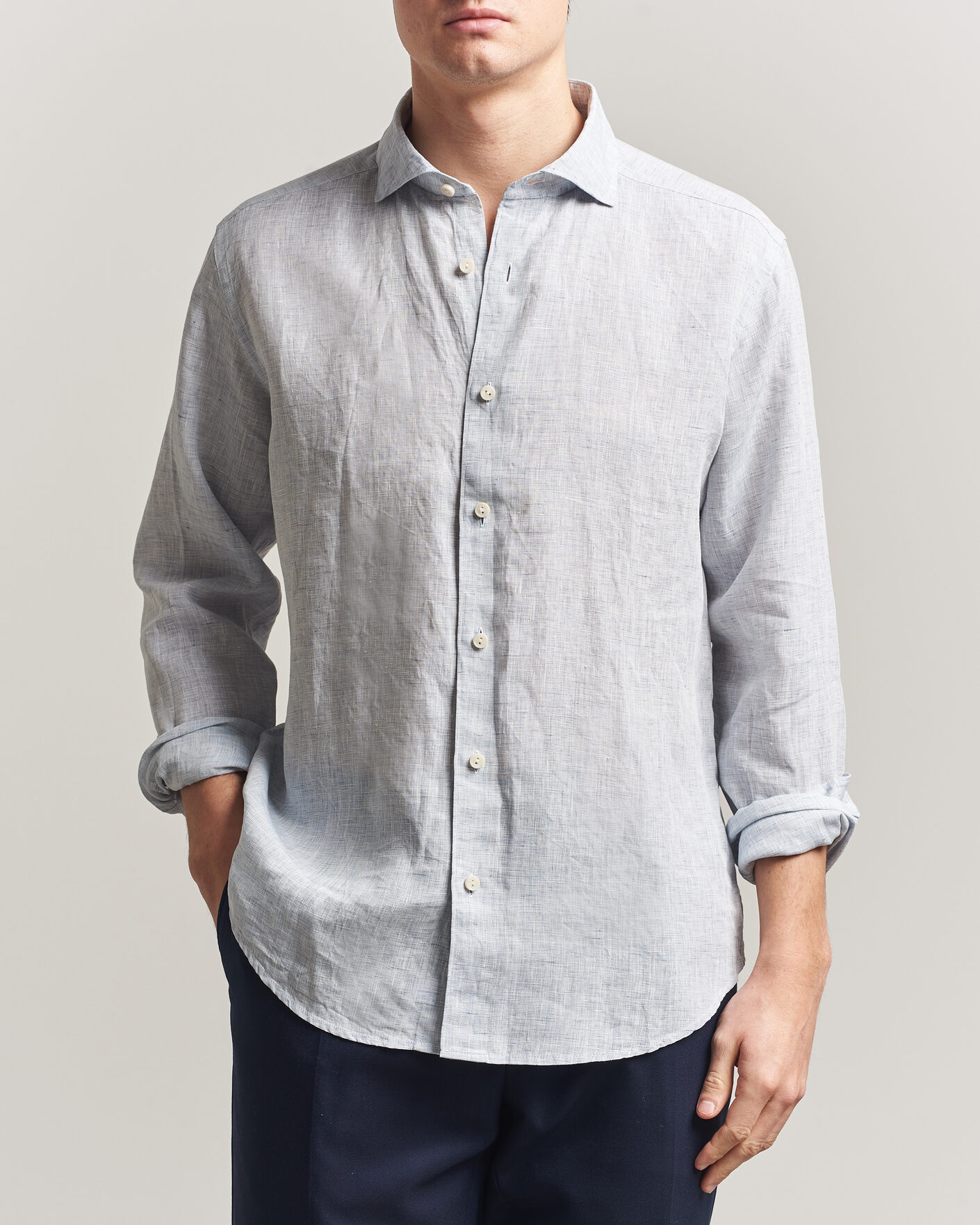 Men | Shirts | Eton | Casual Fit Linen Shirt Light Blue