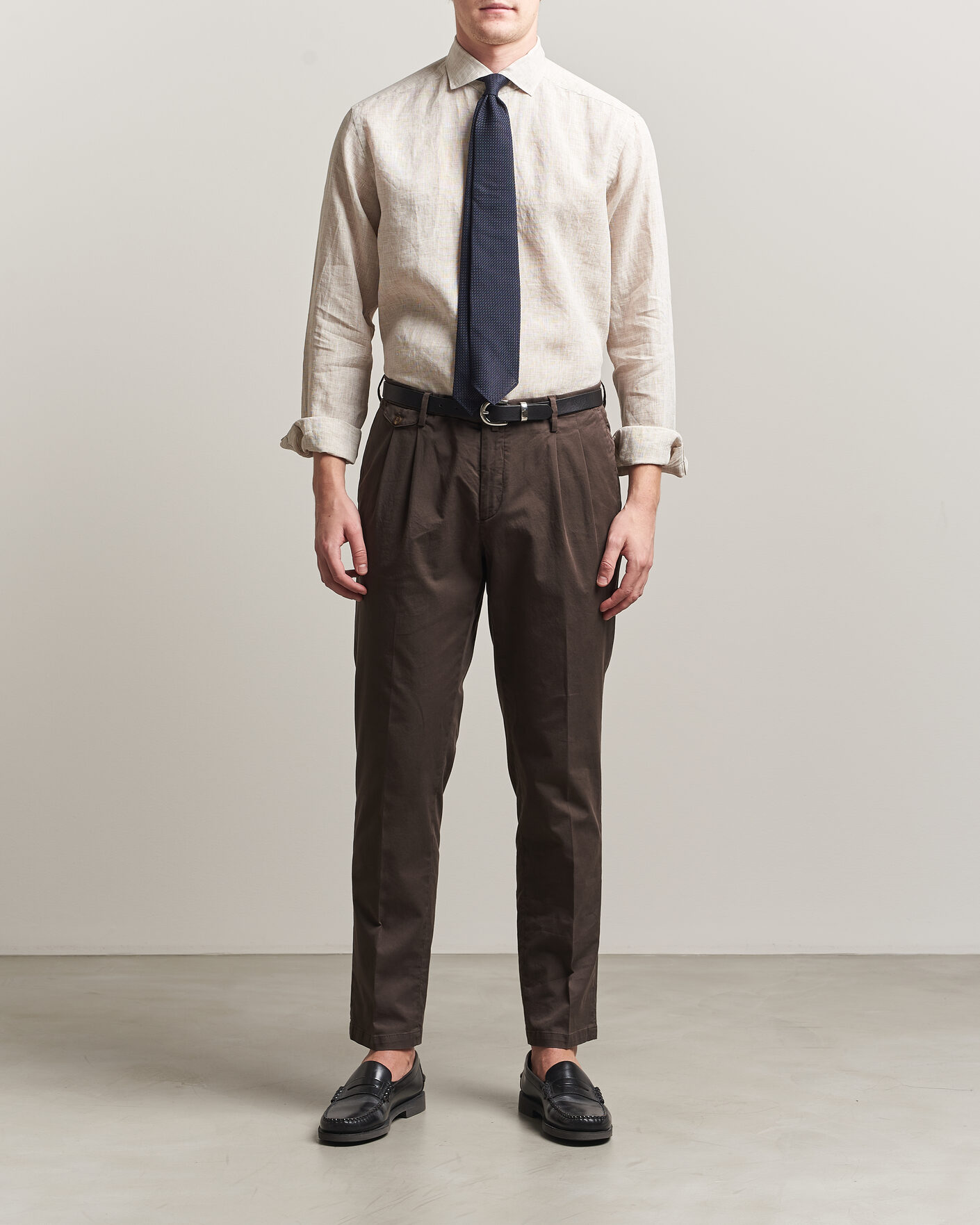 Men | Shirts | Eton | Casual Fit Linen Shirt Beige