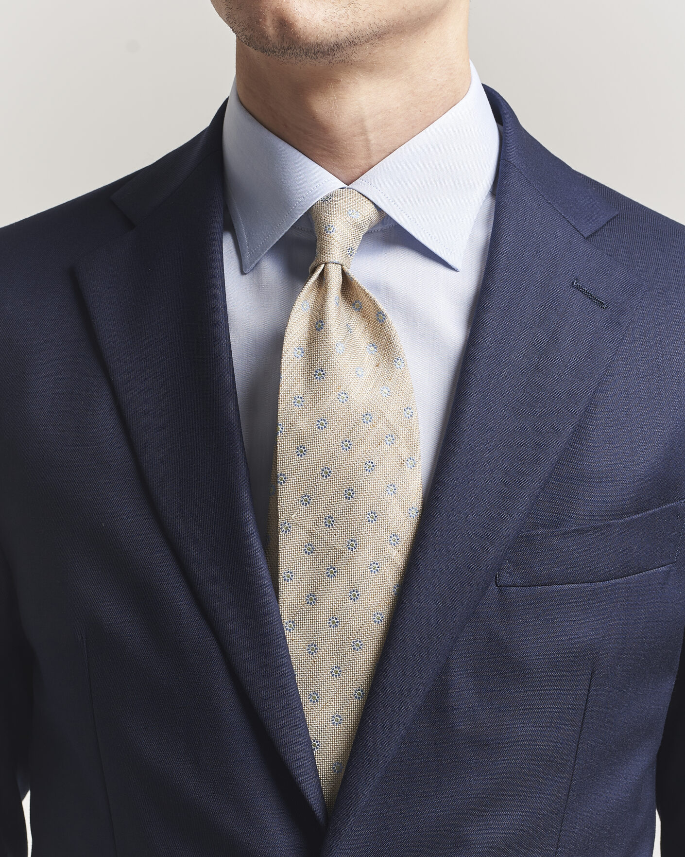 Men | Ties | Eton | Floral Linen Silk Tie Beige