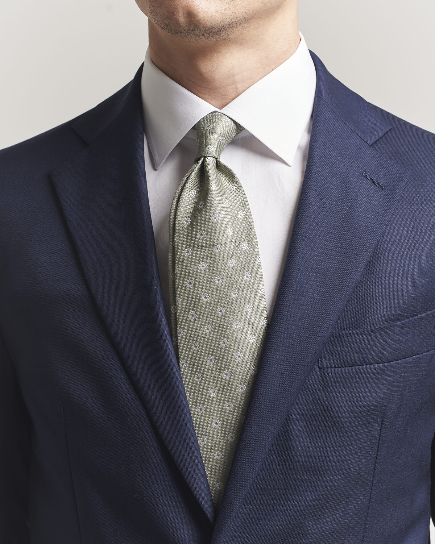 Men | Ties | Eton | Floral Linen Silk Tie Light Green