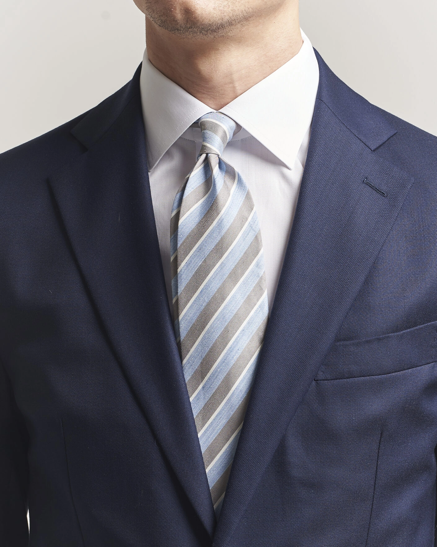 Men | Ties | Eton | Striped Linen Silk Tie Brown/Blue