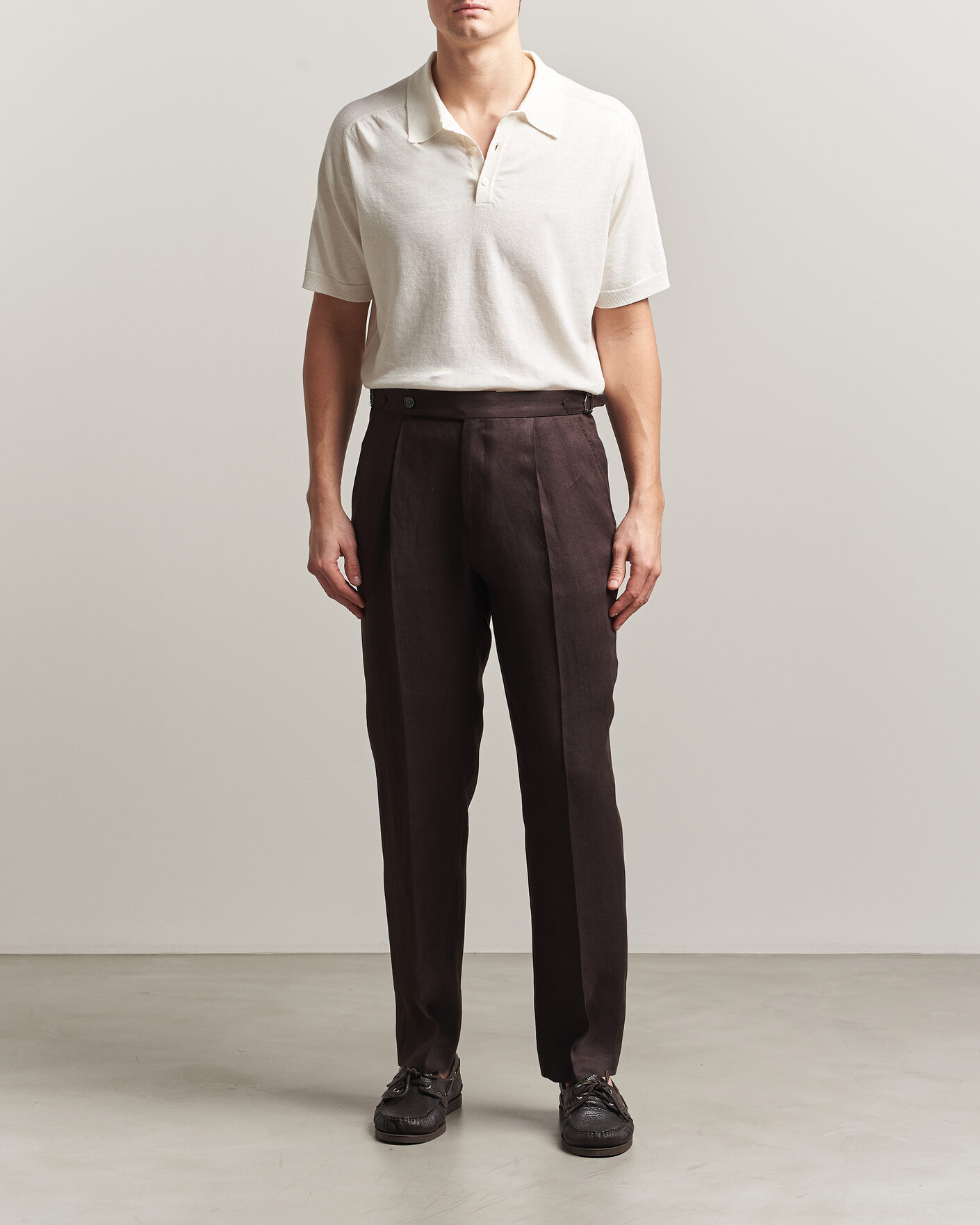 Men | Polo Shirts | Eton | Cotton Linen Fine Knit Polo White