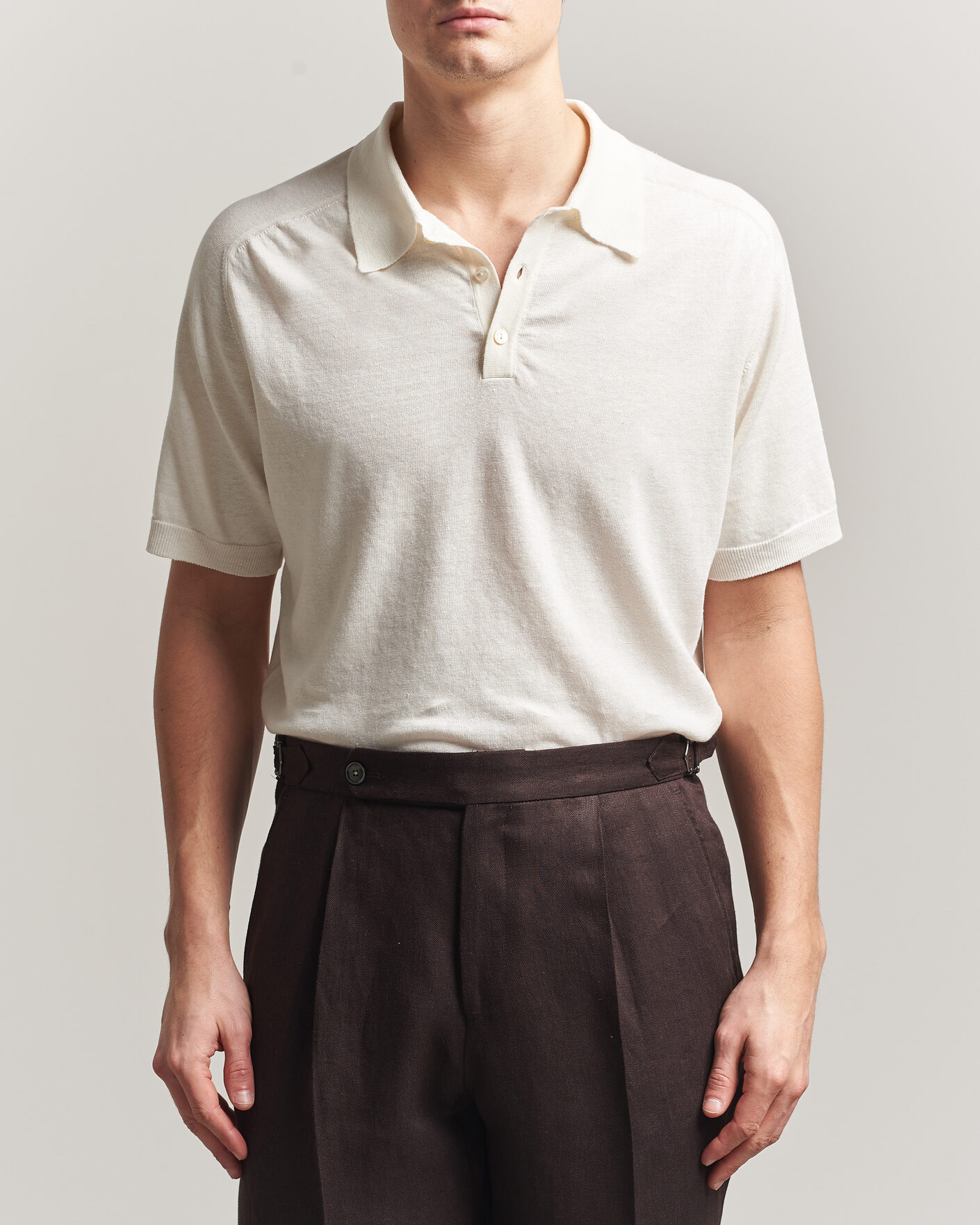 Men | Polo Shirts | Eton | Cotton Linen Fine Knit Polo White