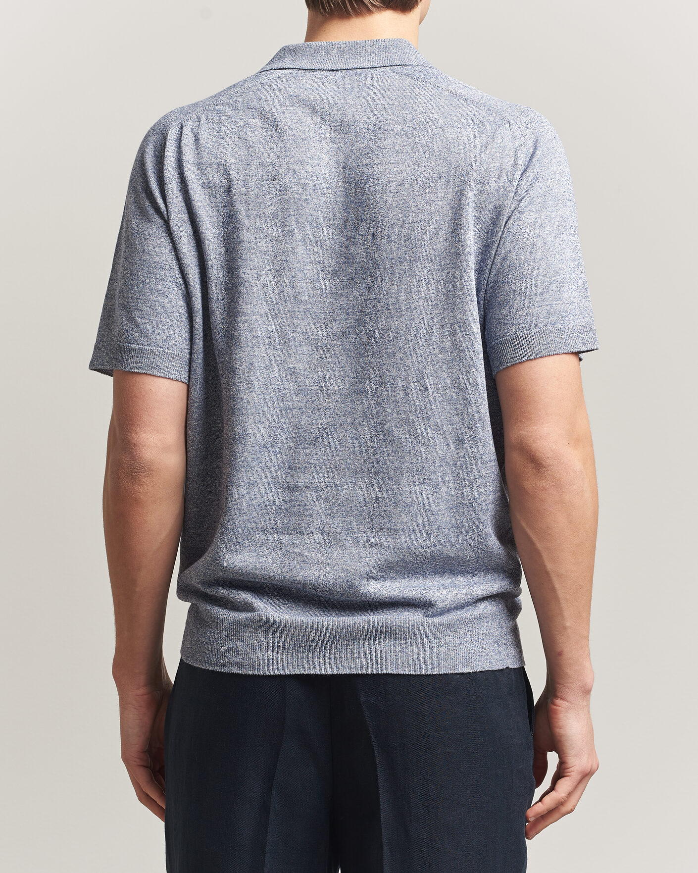 Men | Polo Shirts | Eton | Cotton Linen Fine Knit Polo Blue