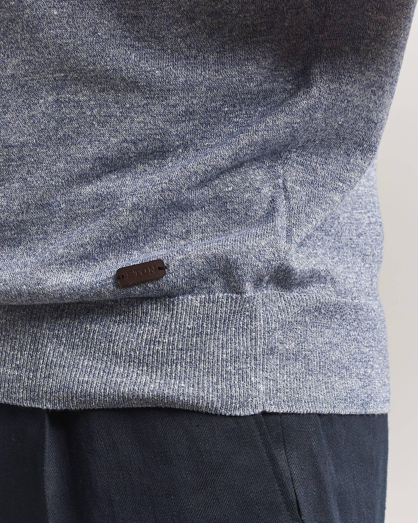 Men | Polo Shirts | Eton | Cotton Linen Fine Knit Polo Blue