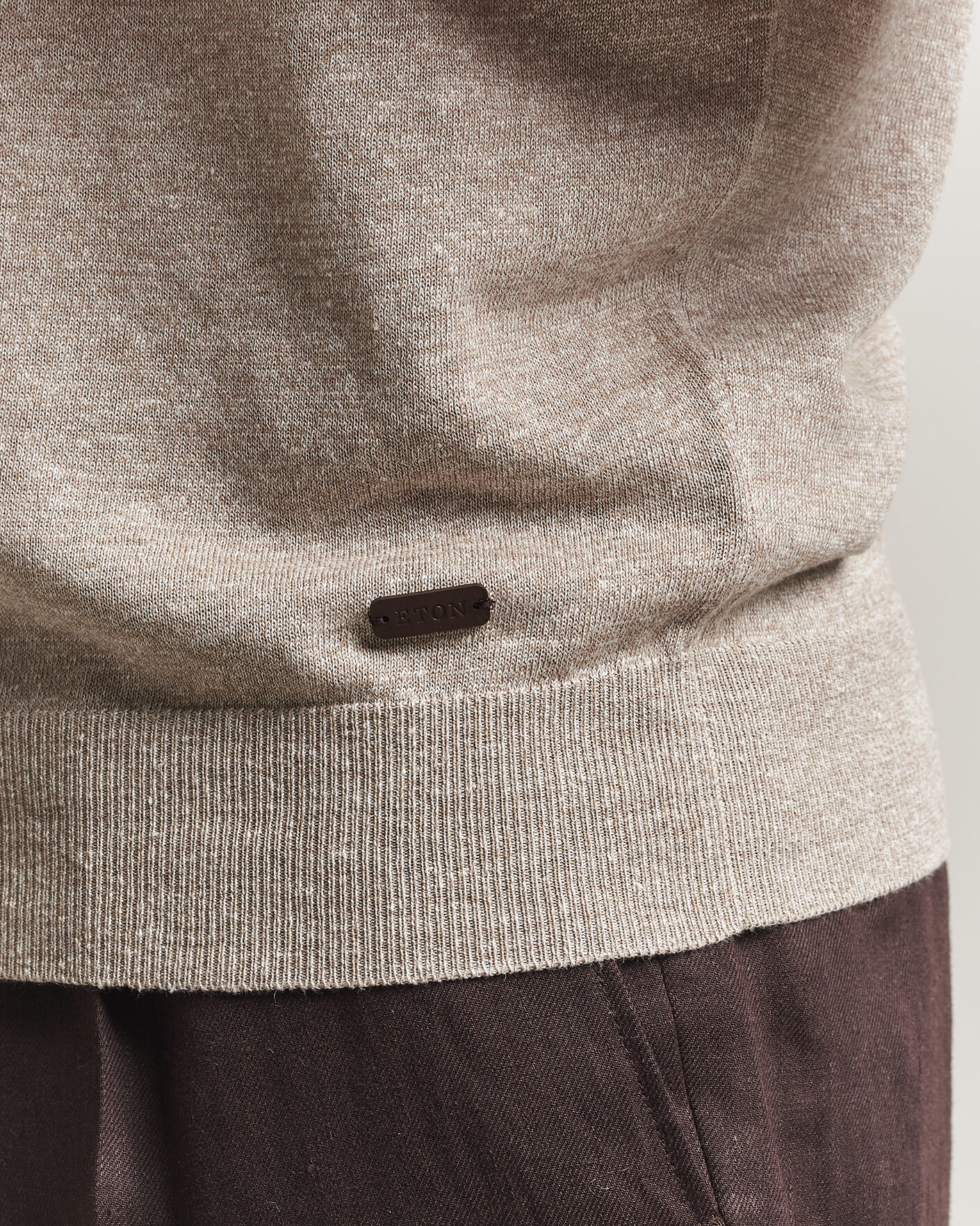Men | Polo Shirts | Eton | Cotton Linen Fine Knit Polo Beige