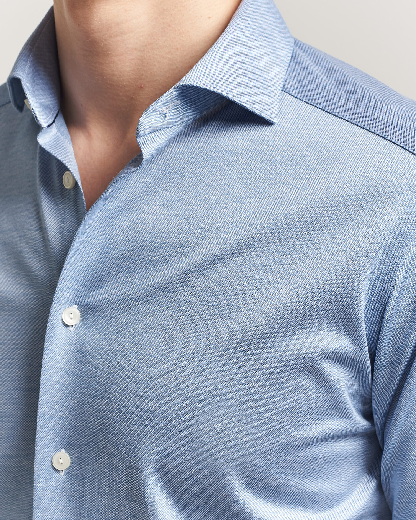 Men | Shirts | Eton | Filo di Scozia Knitted Shirt Light Blue