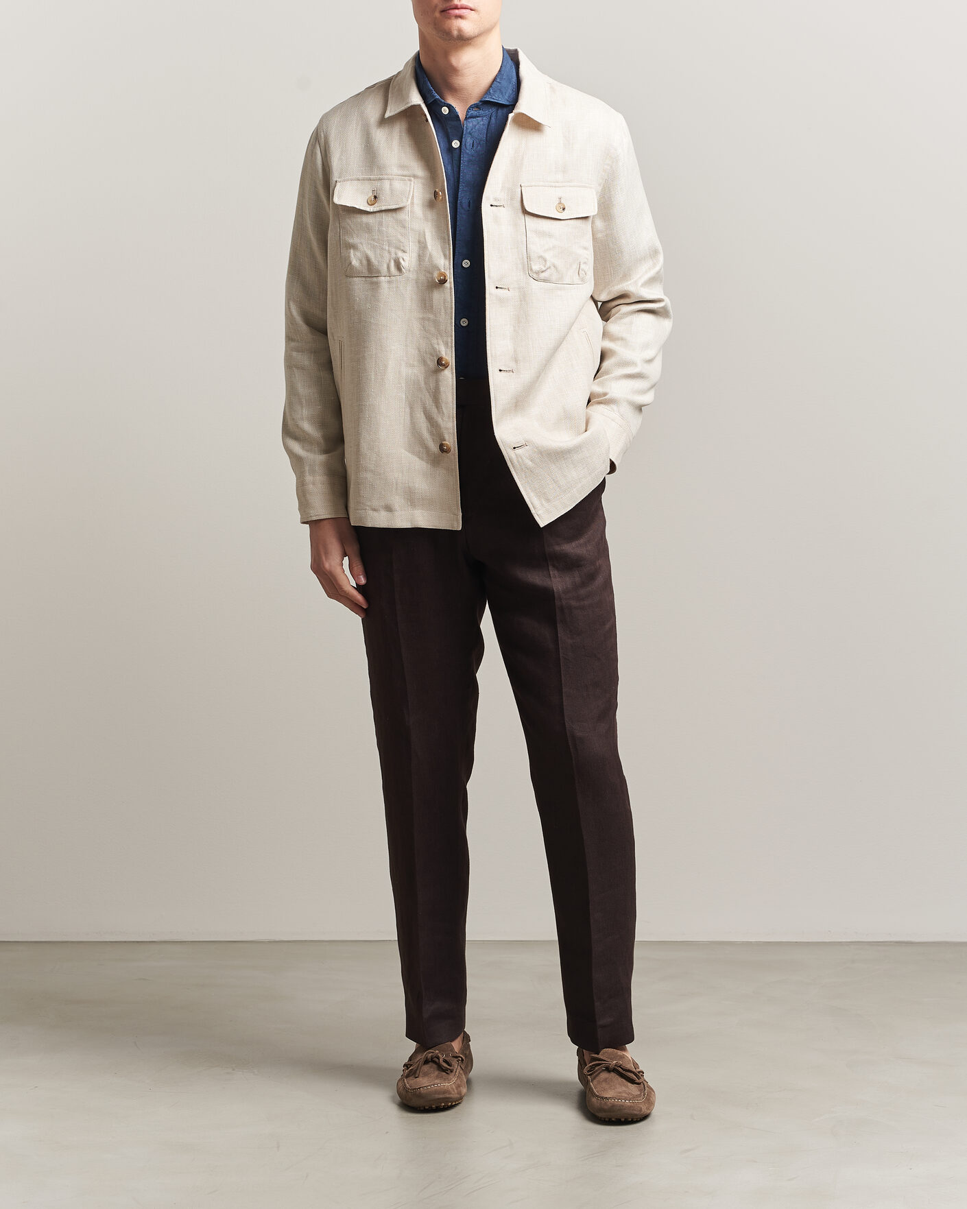 Men | Coats & Jackets | Eton | Four Pocket Linen Lyocell Shirt Jacket Off White