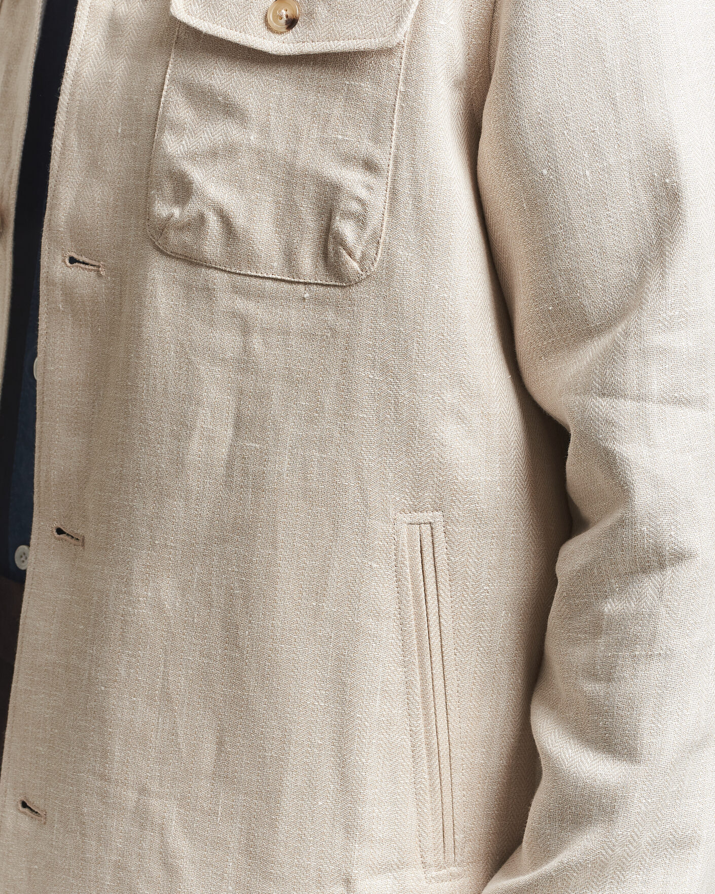 Men | Coats & Jackets | Eton | Four Pocket Linen Lyocell Shirt Jacket Off White