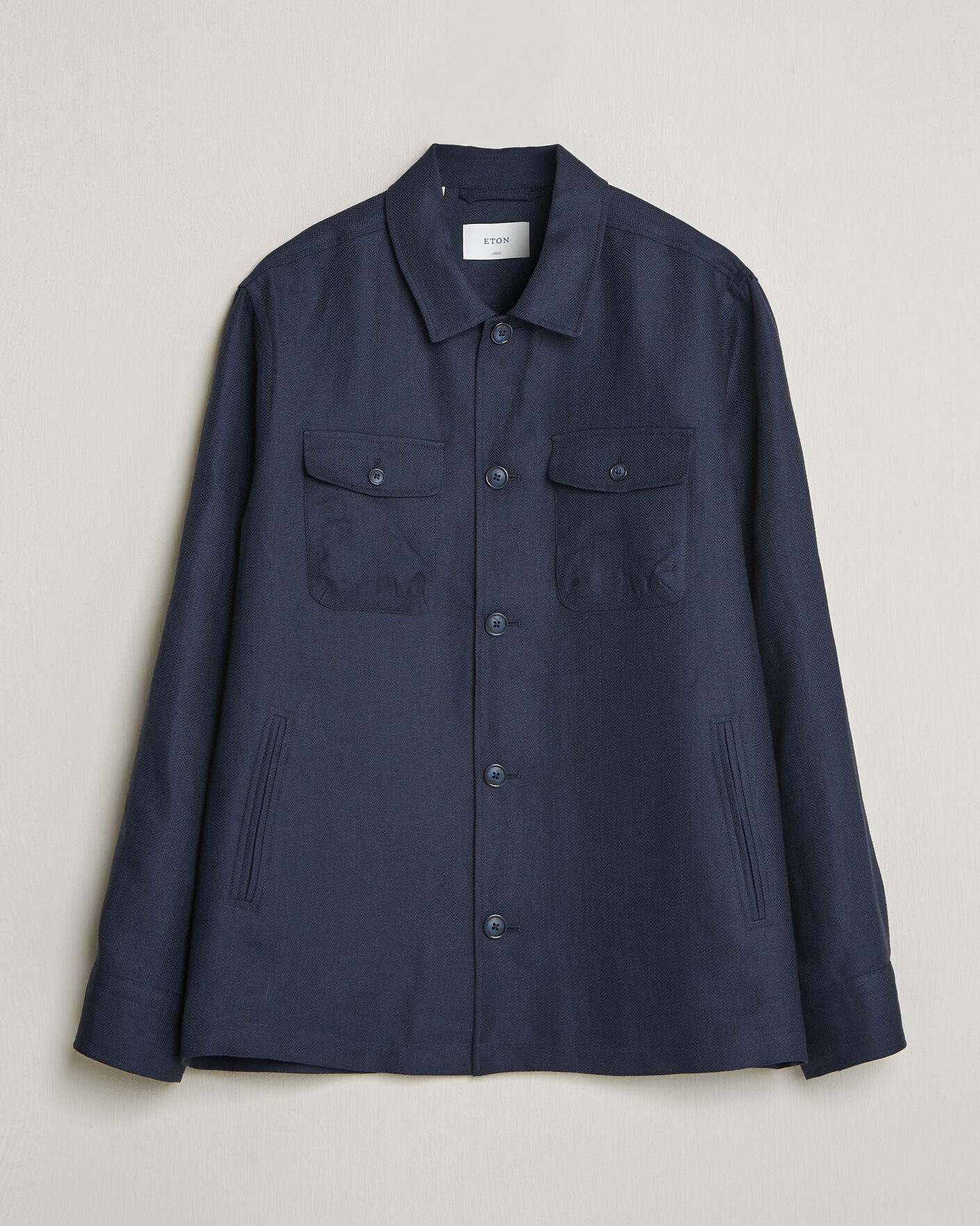 Men | Coats & Jackets | Eton | Four Pocket Linen Lyocell Shirt Jacket Navy Blue