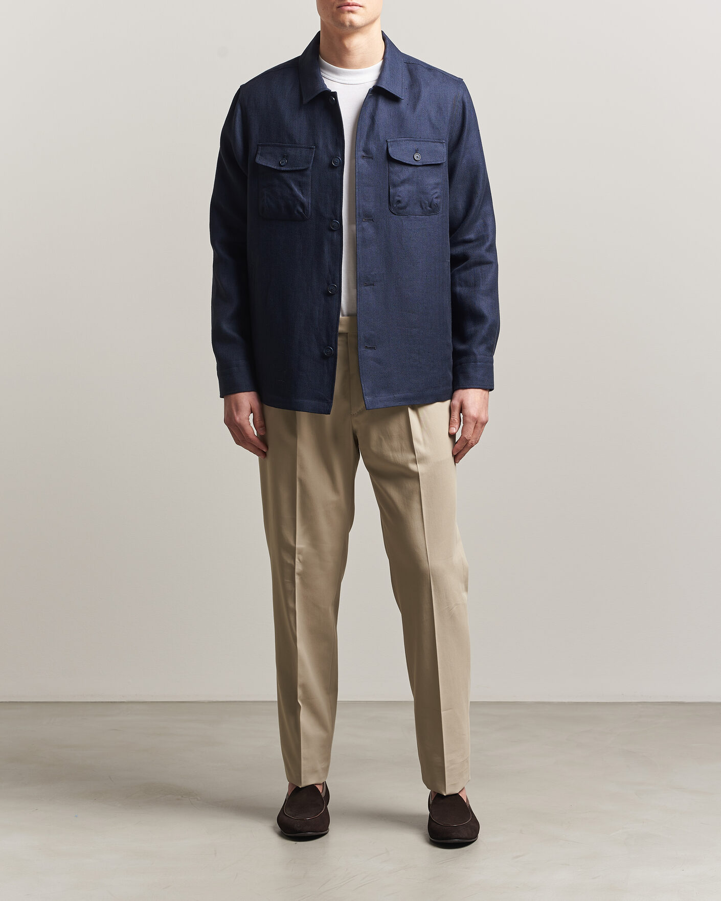 Men | Coats & Jackets | Eton | Four Pocket Linen Lyocell Shirt Jacket Navy Blue